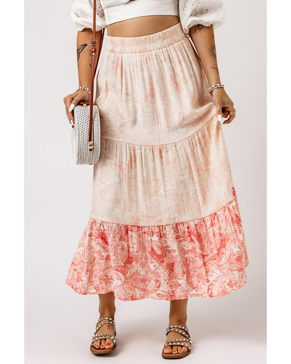 Azura Exchange Tiered Maxi Skirt with Floral Print - S