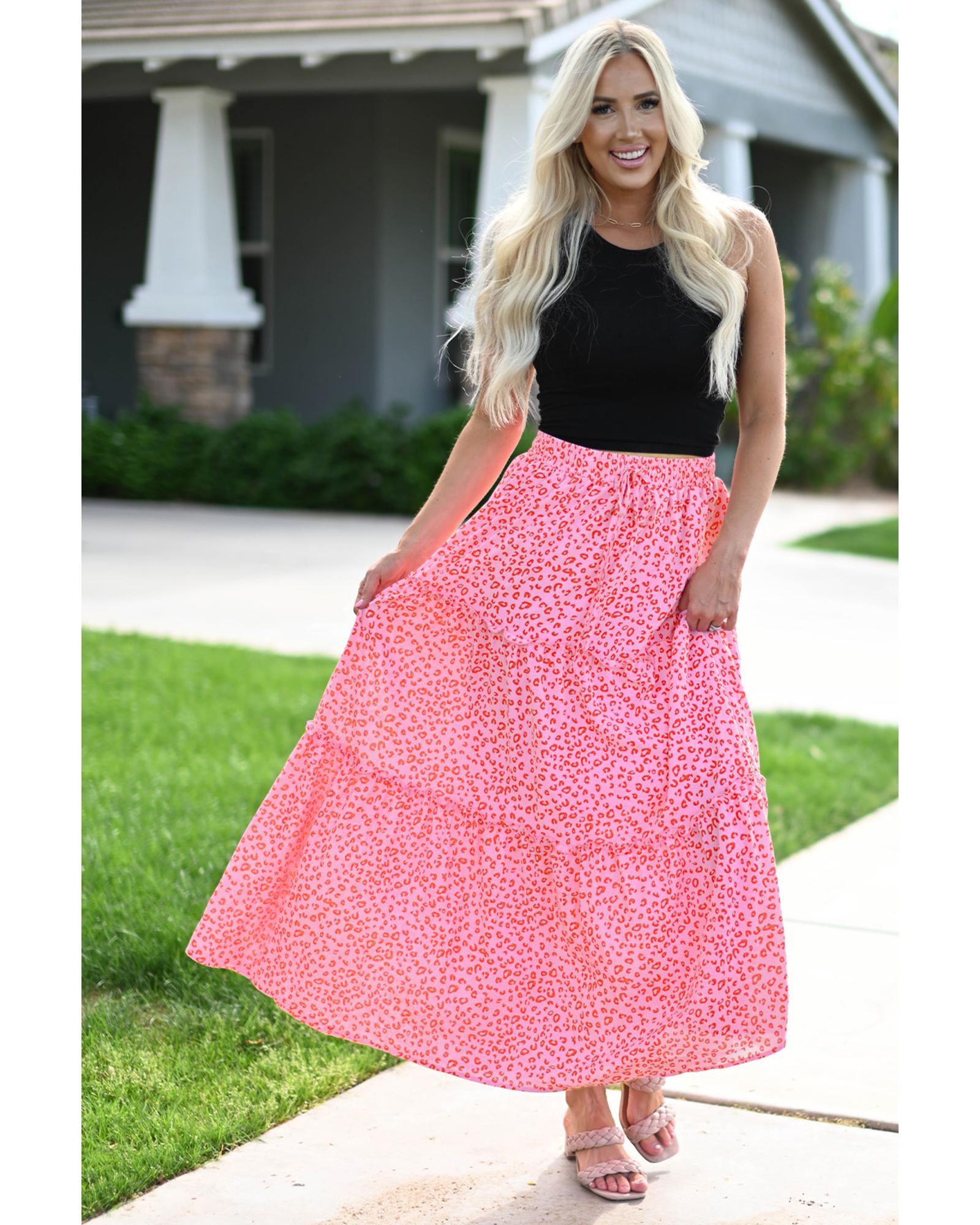 Azura Exchange Leopard Print Frilled Drawstring Maxi Skirt - M