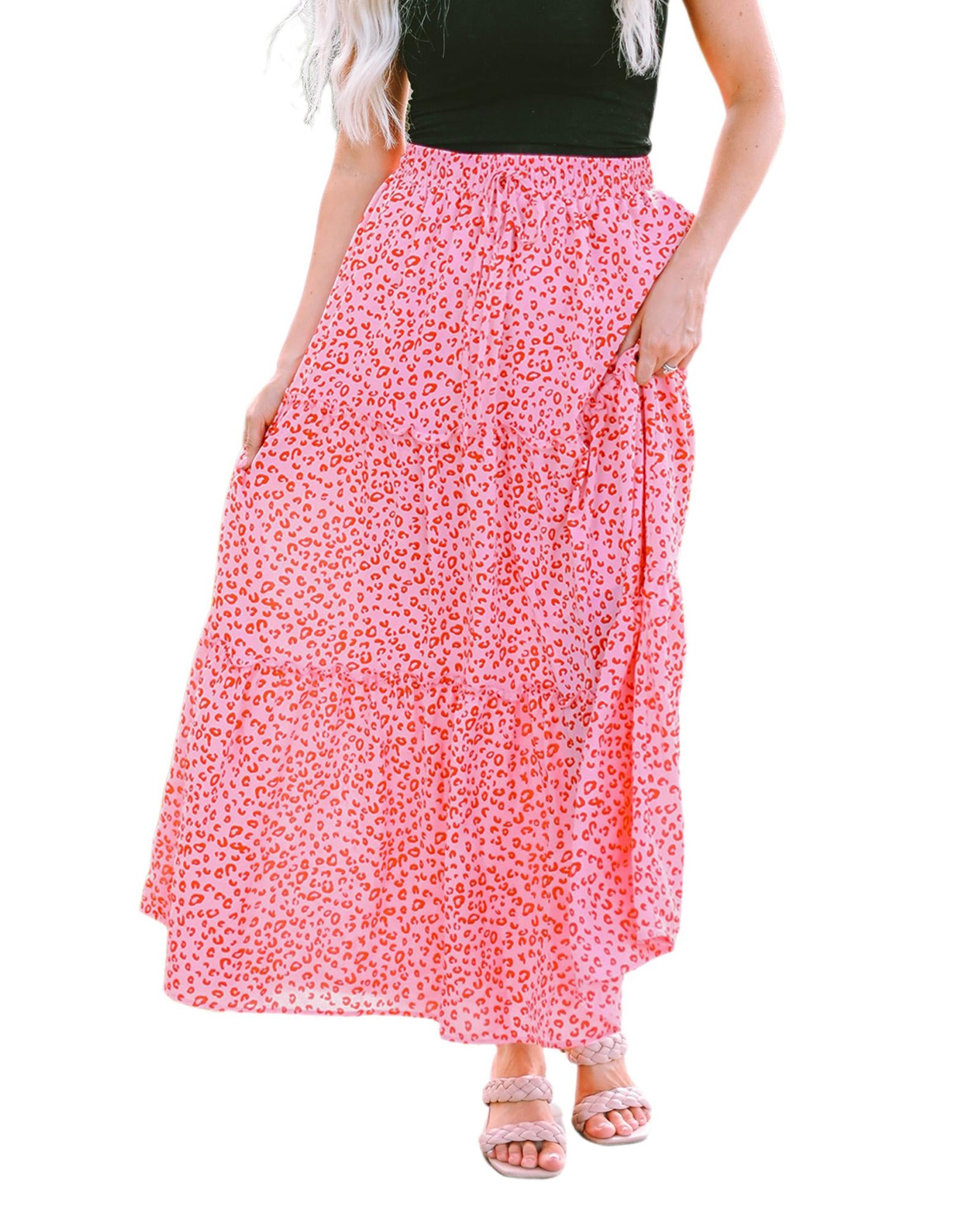 Azura Exchange Leopard Print Frilled Drawstring Maxi Skirt - M