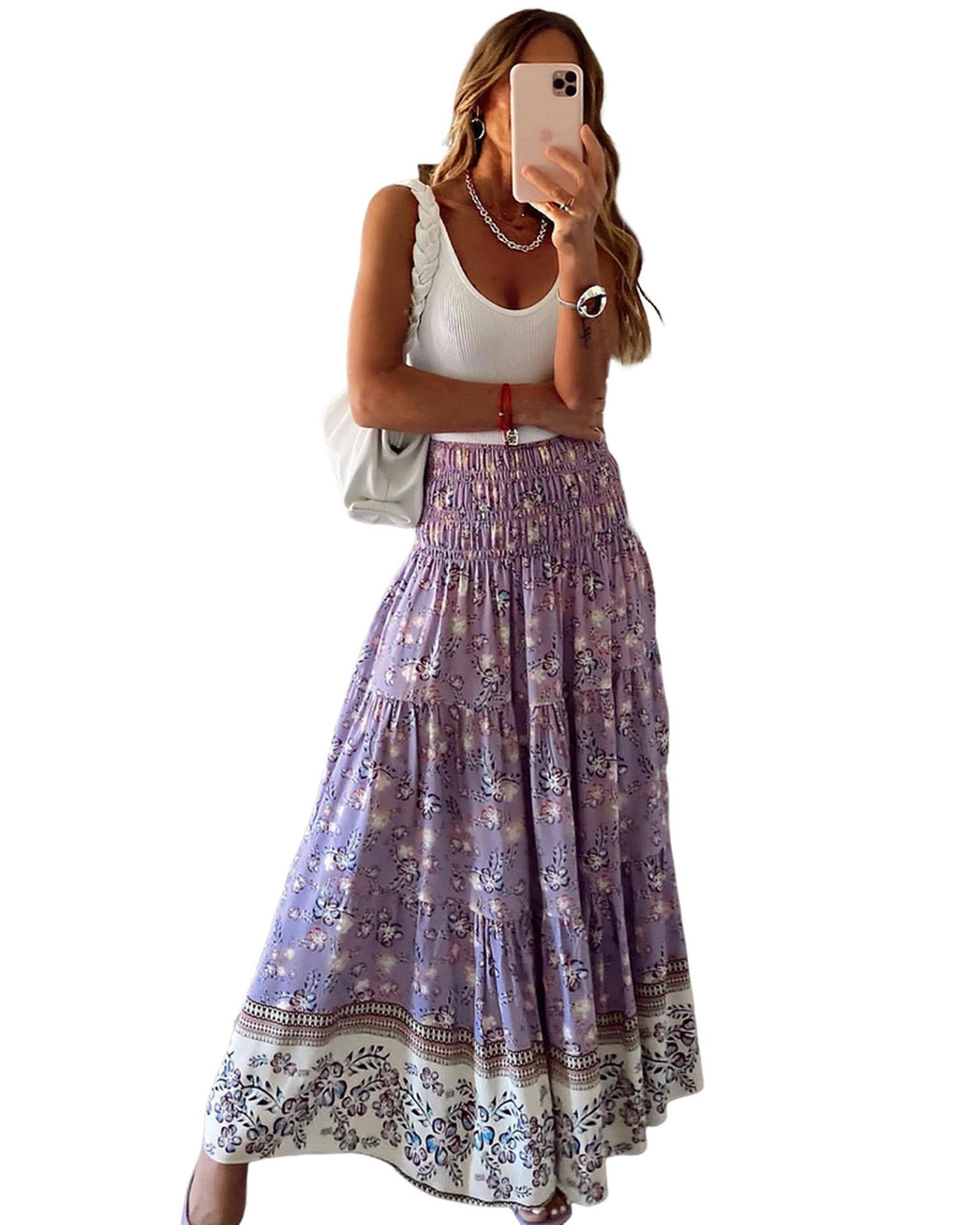 Azura Exchange Floral Print High Waist Maxi Skirt - L