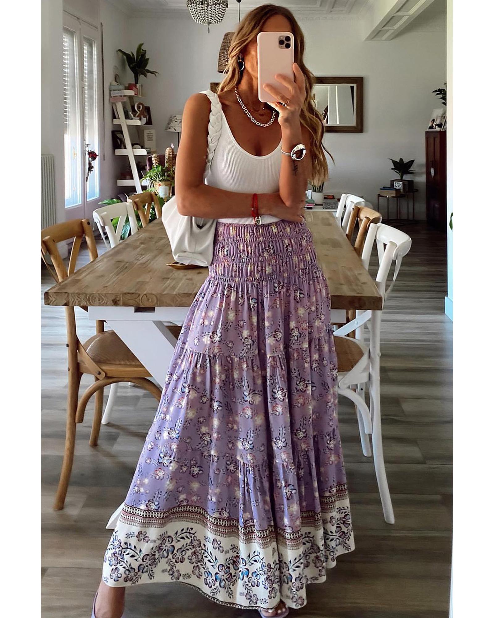 Azura Exchange Floral Print High Waist Maxi Skirt - XL