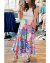 Pink Printed Pocketed High Waist Maxi Skirt - L