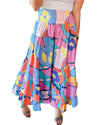 Pink Printed Pocketed High Waist Maxi Skirt - L