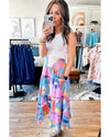 Pink Printed Pocketed High Waist Maxi Skirt - L