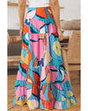 Pink Printed Pocketed High Waist Maxi Skirt - L