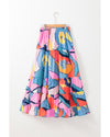 Pink Printed Pocketed High Waist Maxi Skirt - L