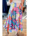 Pink Printed Pocketed High Waist Maxi Skirt - M