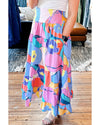 Pink Printed Pocketed High Waist Maxi Skirt - M