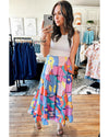 Pink Printed Pocketed High Waist Maxi Skirt - M