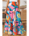 Pink Printed Pocketed High Waist Maxi Skirt - M