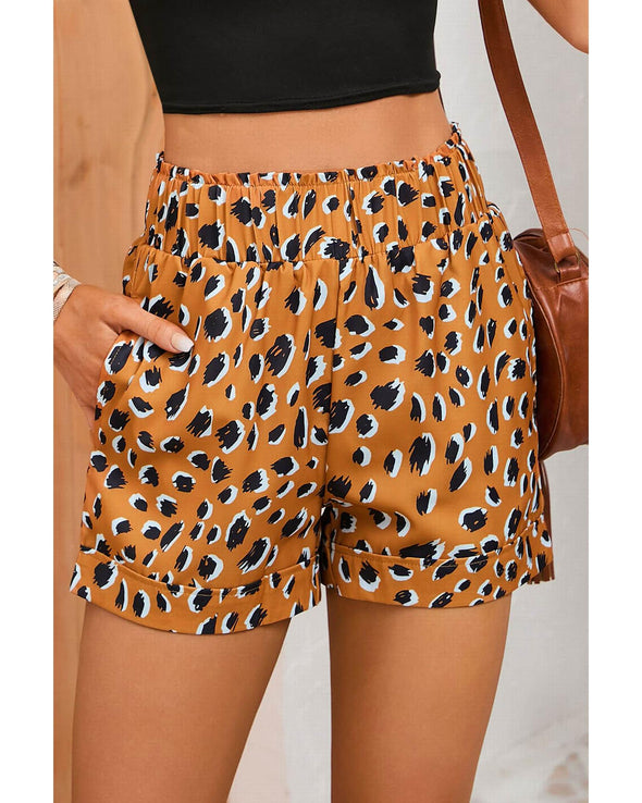 Azura Exchange Ruffle Leopard Print Elastic Waist Shorts - L