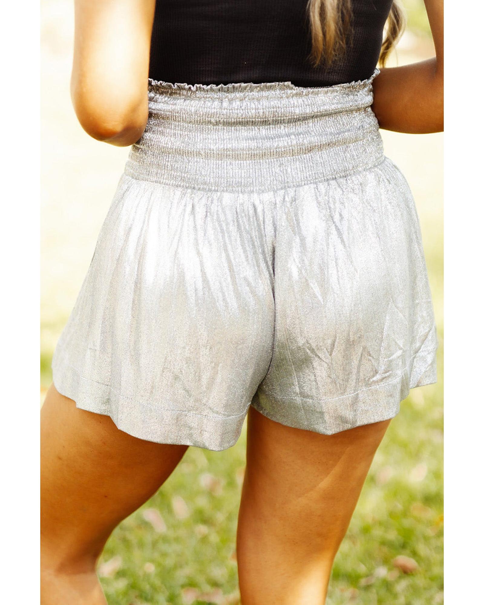 Azura Exchange Smocked High Waist Shorts with Metallic Sheen - L