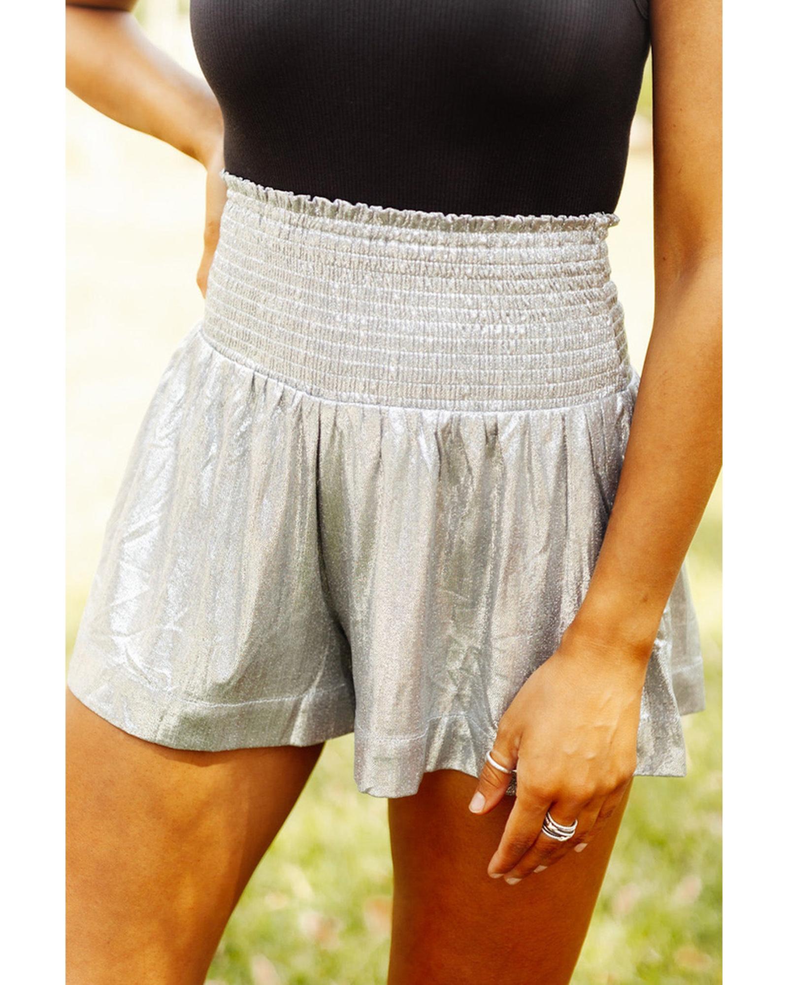 Azura Exchange Smocked High Waist Shorts with Metallic Sheen - XL