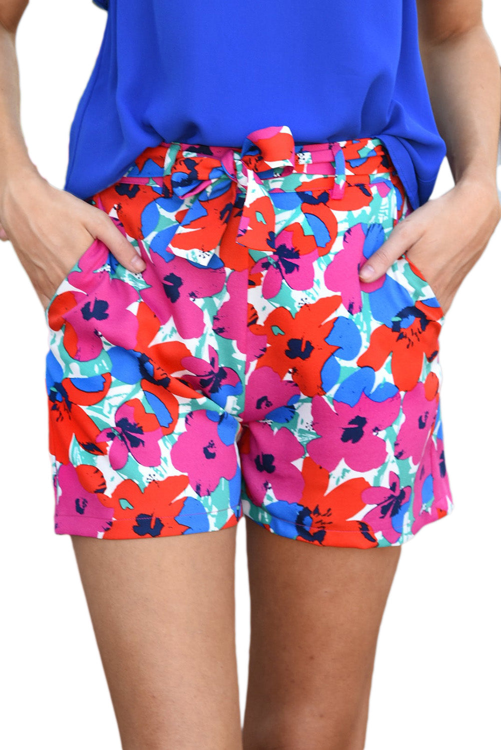 Azura Exchange Belted Floral Print Shorts - 16 US