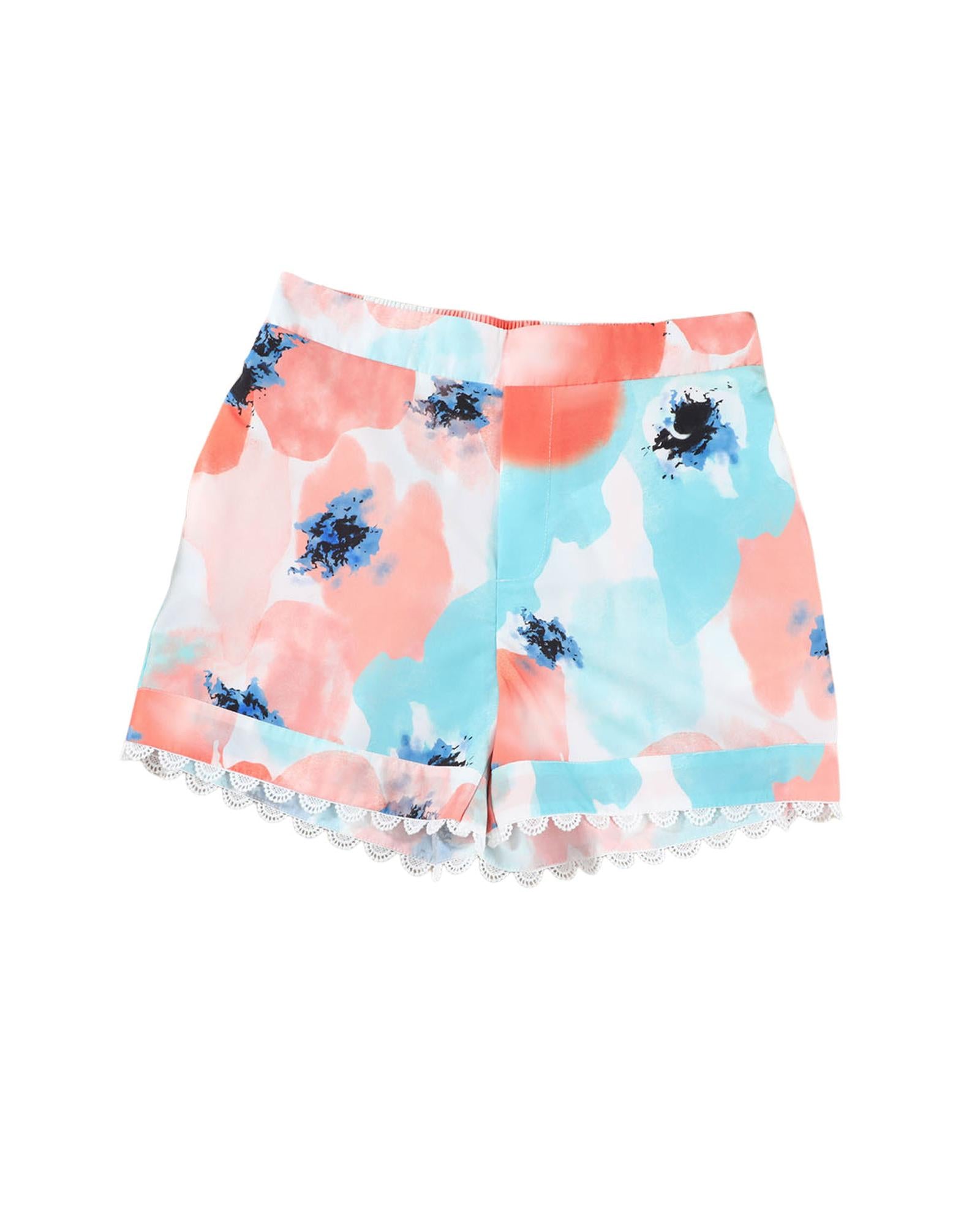 Azura Exchange Water Marbling Print Lace Trim Shorts - 10 US