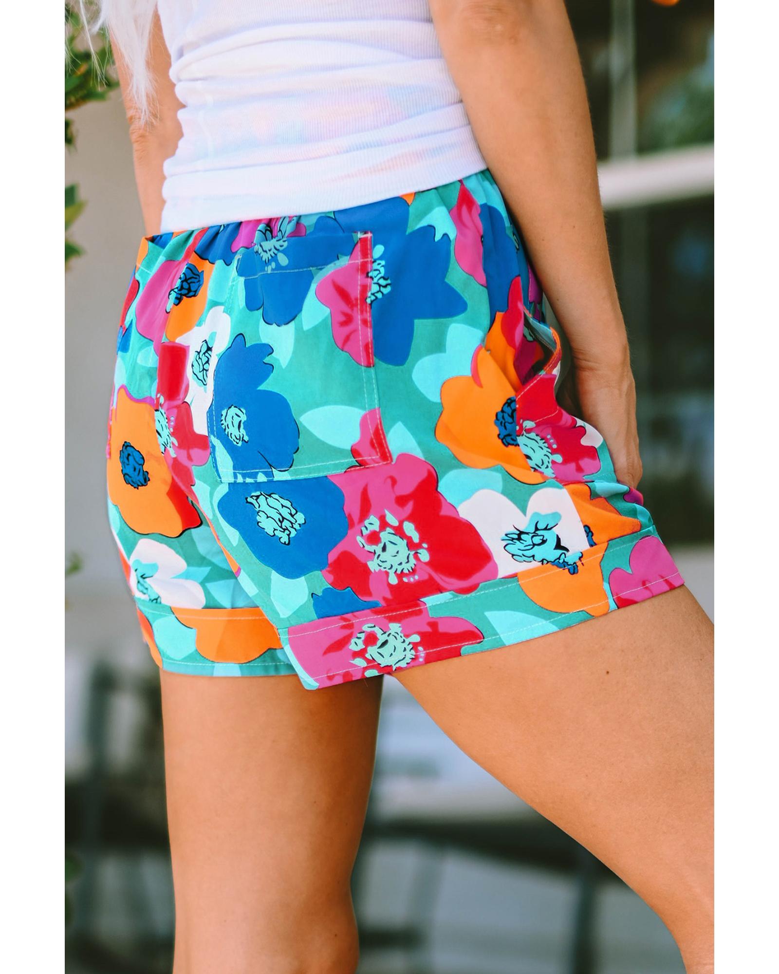 Azura Exchange Floral Print Drawstring Waist Casual Shorts - S