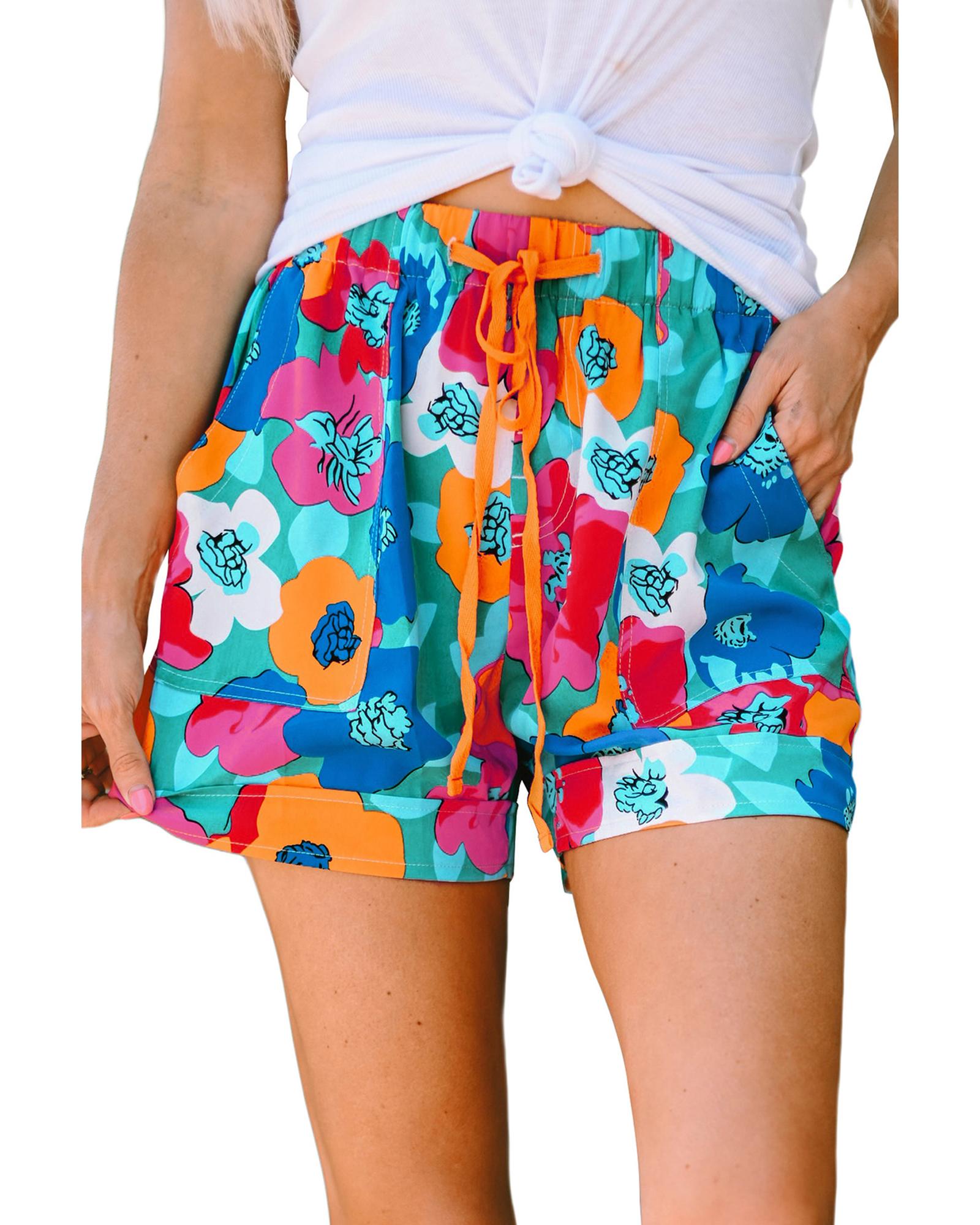 Azura Exchange Floral Print Drawstring Waist Casual Shorts - XL