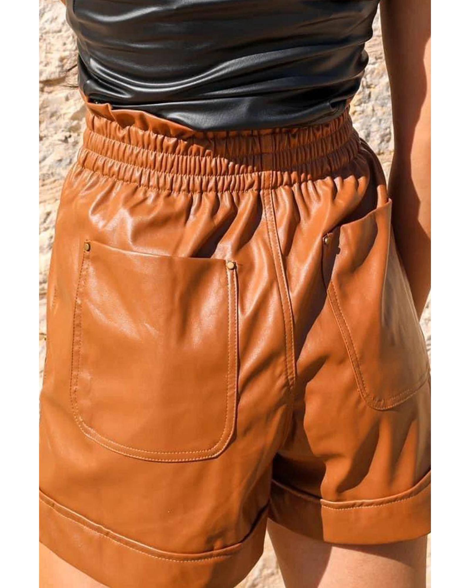 Azura Exchange Patch Pocket Faux Leather High Rise Shorts - M