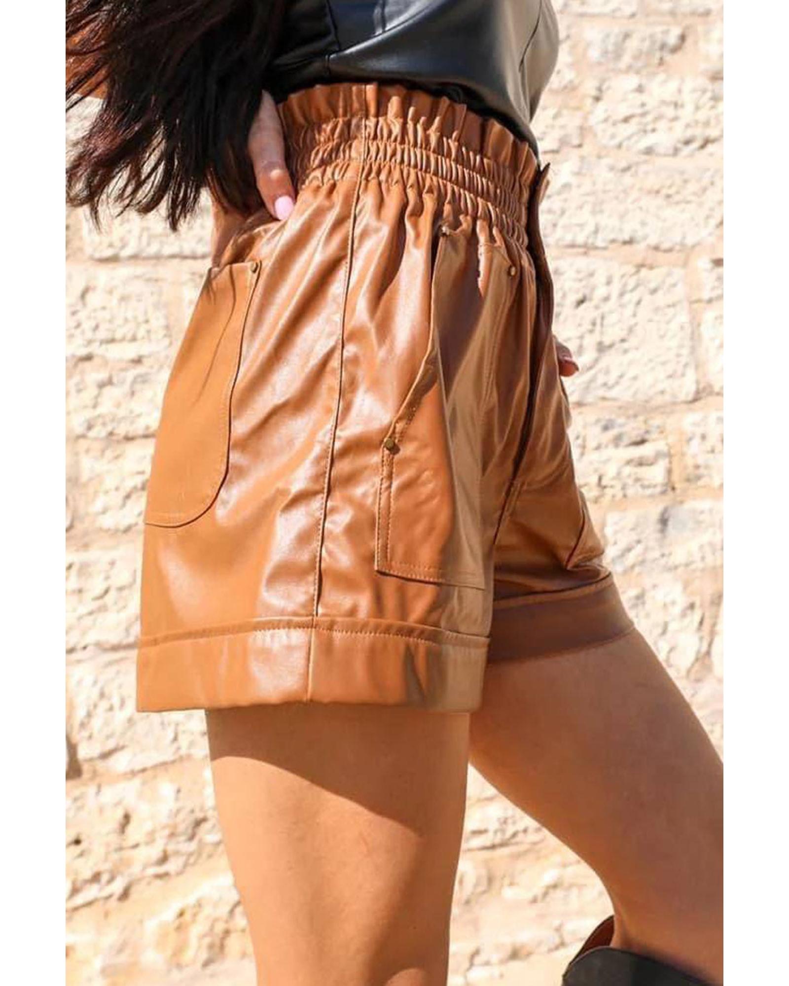 Azura Exchange Patch Pocket Faux Leather High Rise Shorts - M