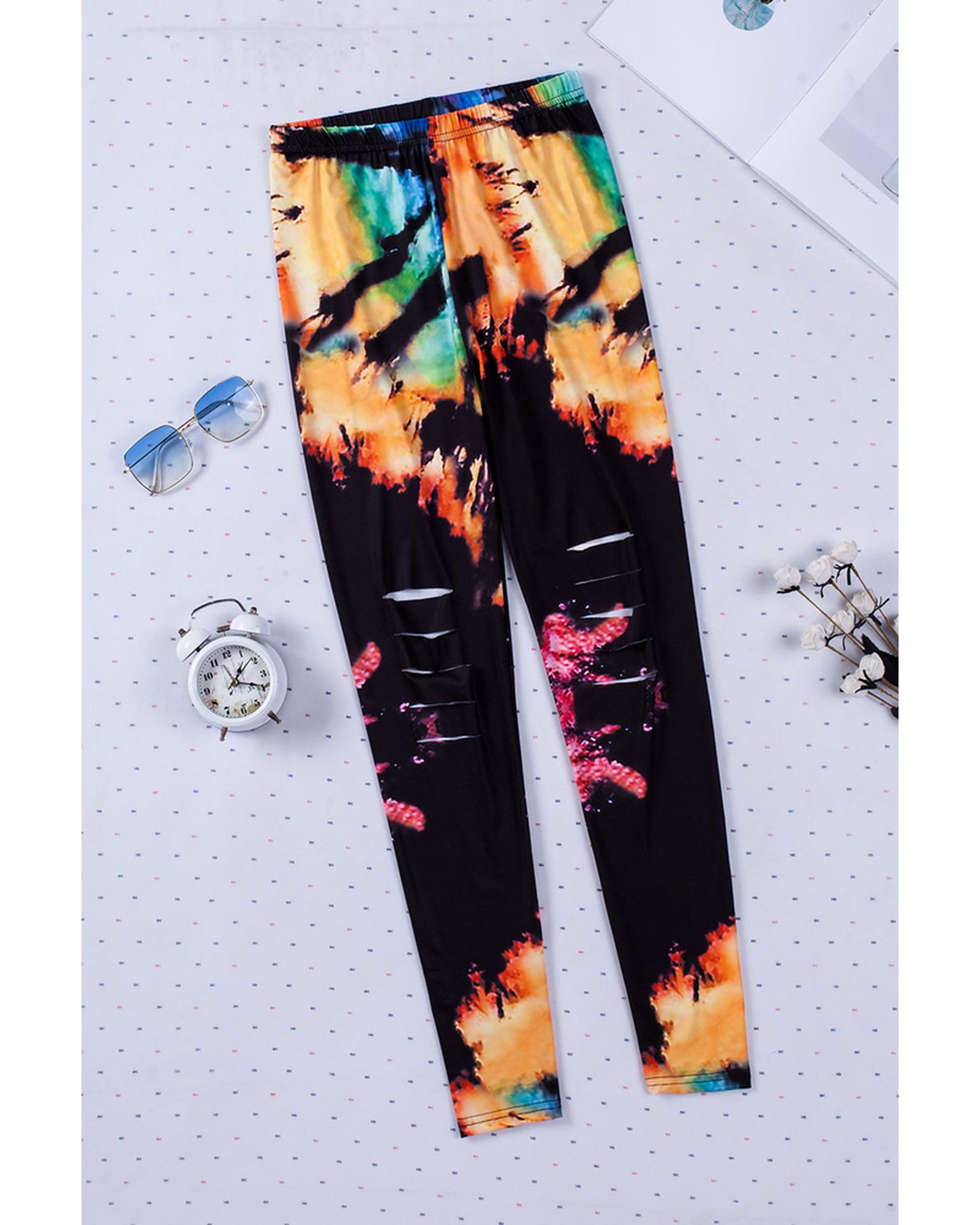 Azura Exchange Tie Dye Hollow Out Fitness Leggings - L