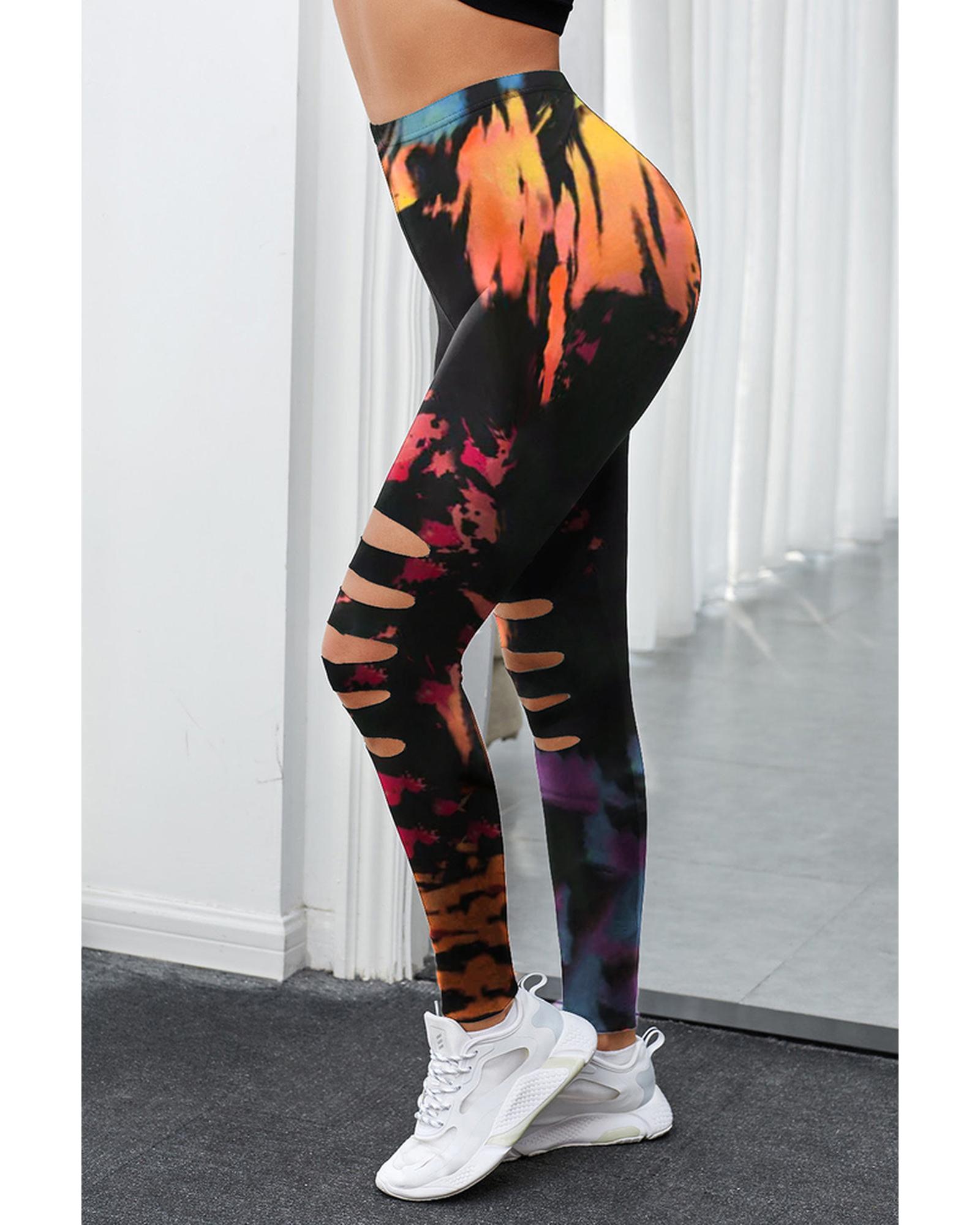 Azura Exchange Tie Dye Hollow Out Fitness Leggings - M