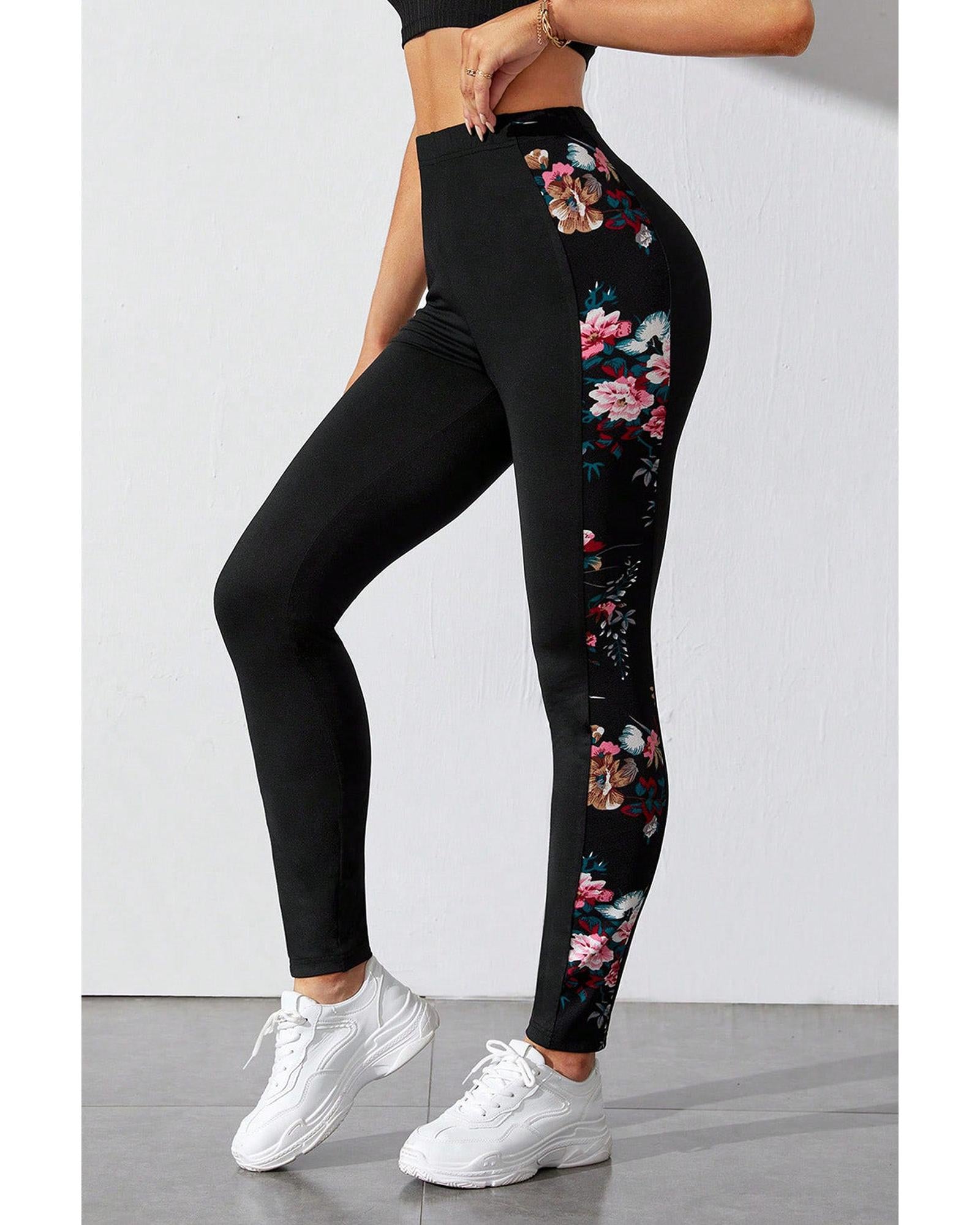 Azura Exchange Floral Patch High Waist Leggings - M