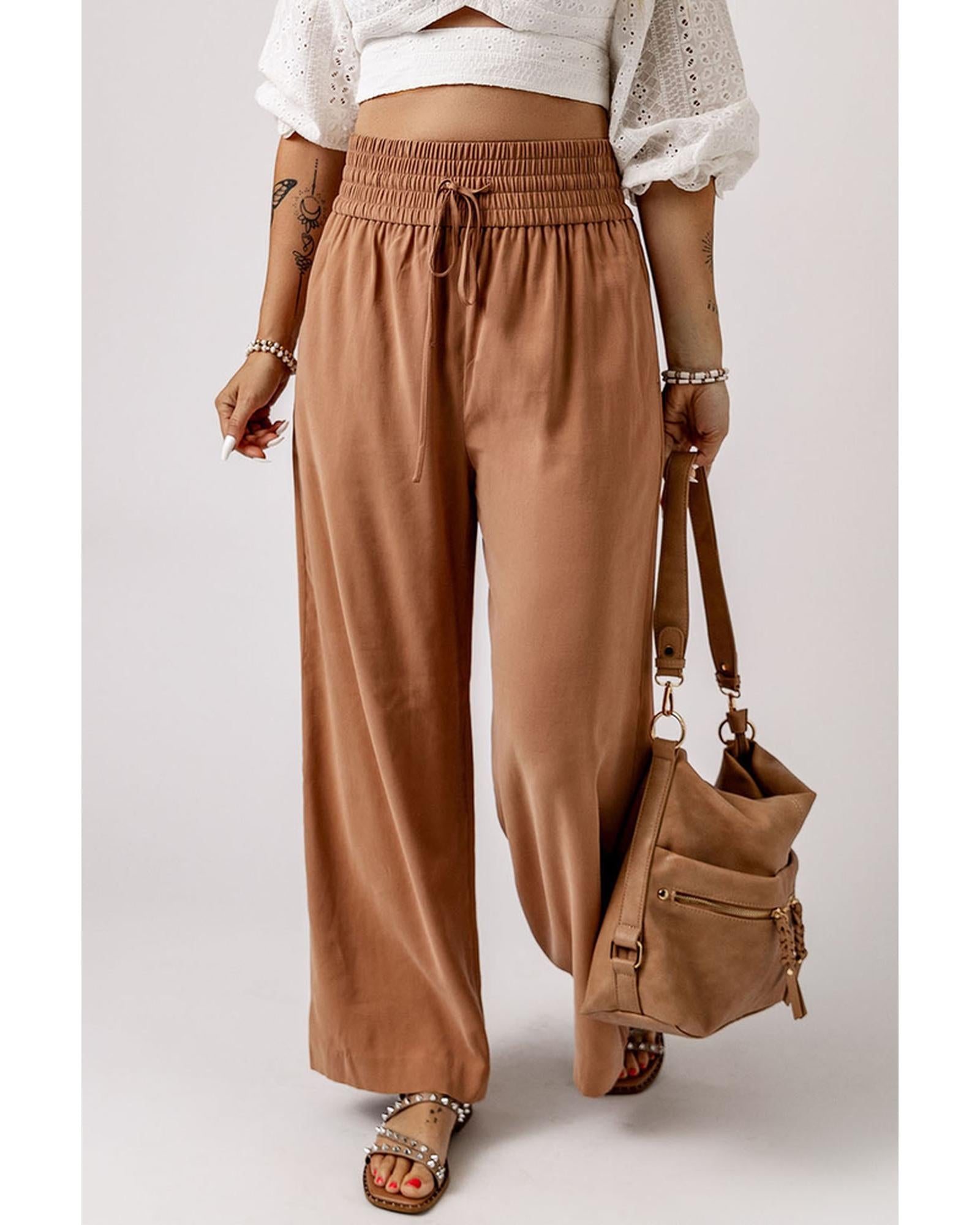 Azura Exchange Elastic Waist Casual Wide Leg Pants - L