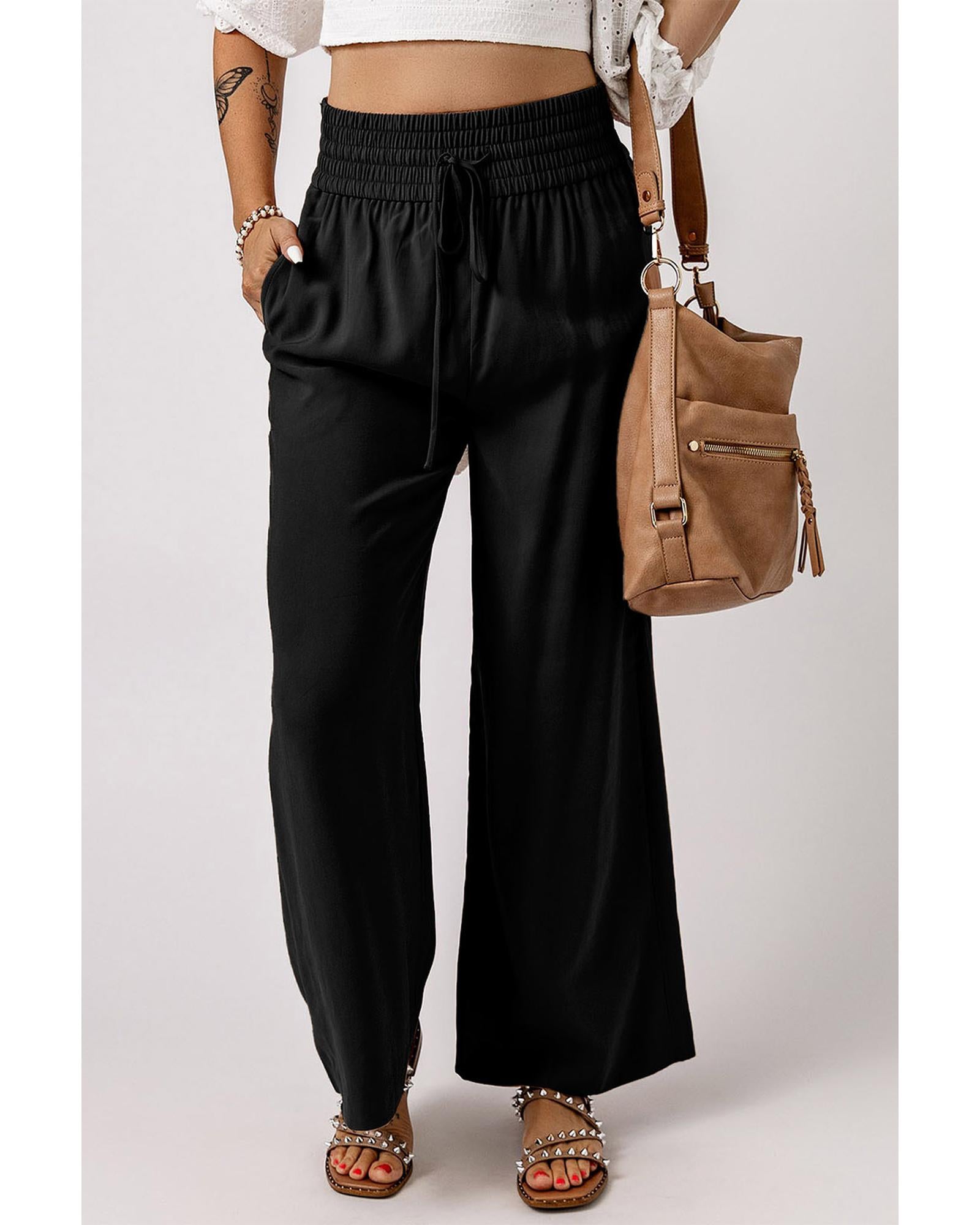 Azura Exchange Casual Wide Leg Pants with Drawstring Elastic Waist - M