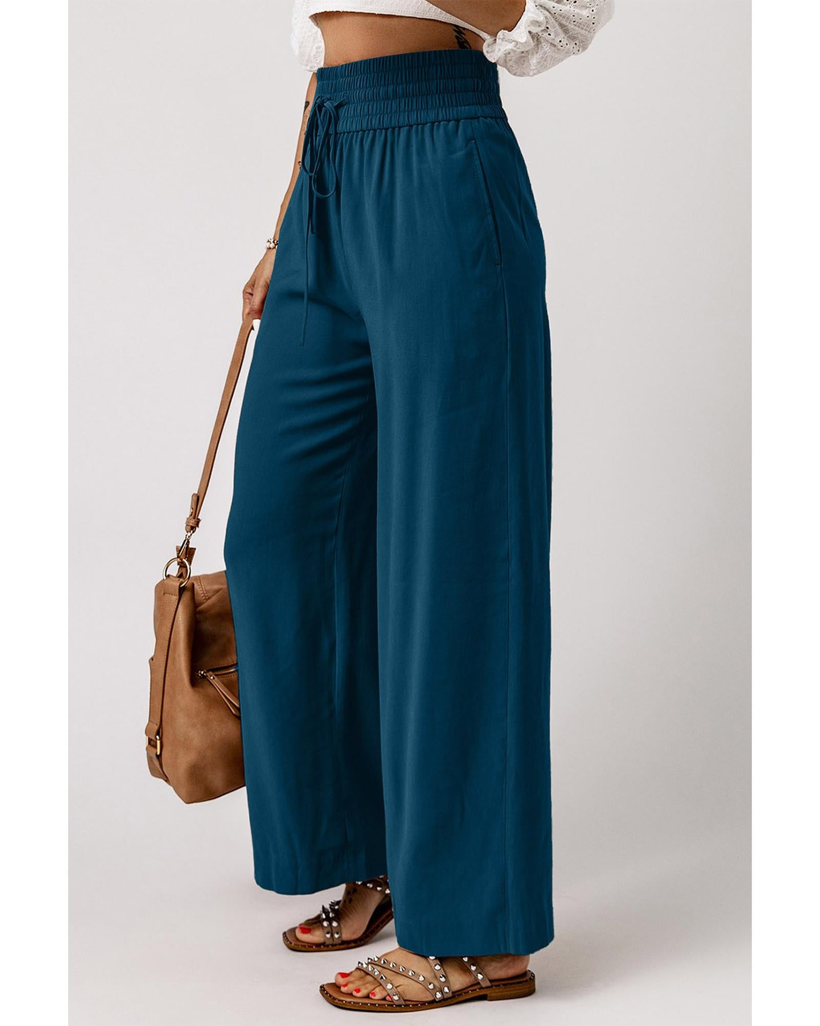 Azura Exchange Drawstring Elastic Waist Wide Leg Pants - L