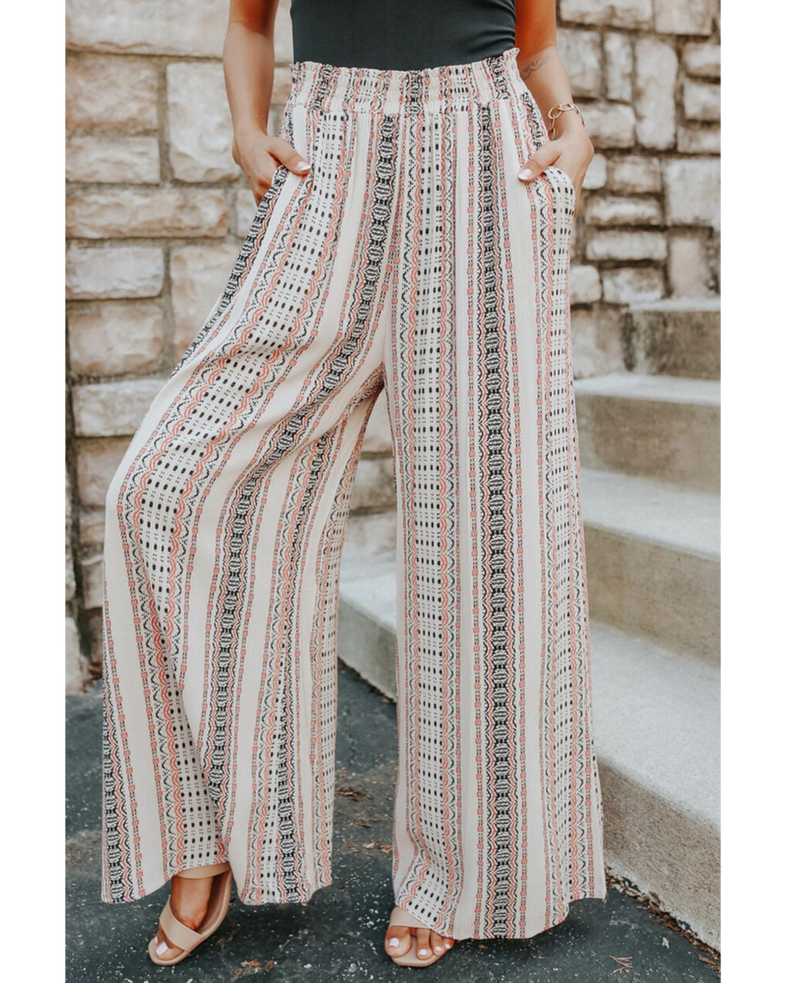 Azura Exchange Geometric Pattern Print Wide Leg Pants - L