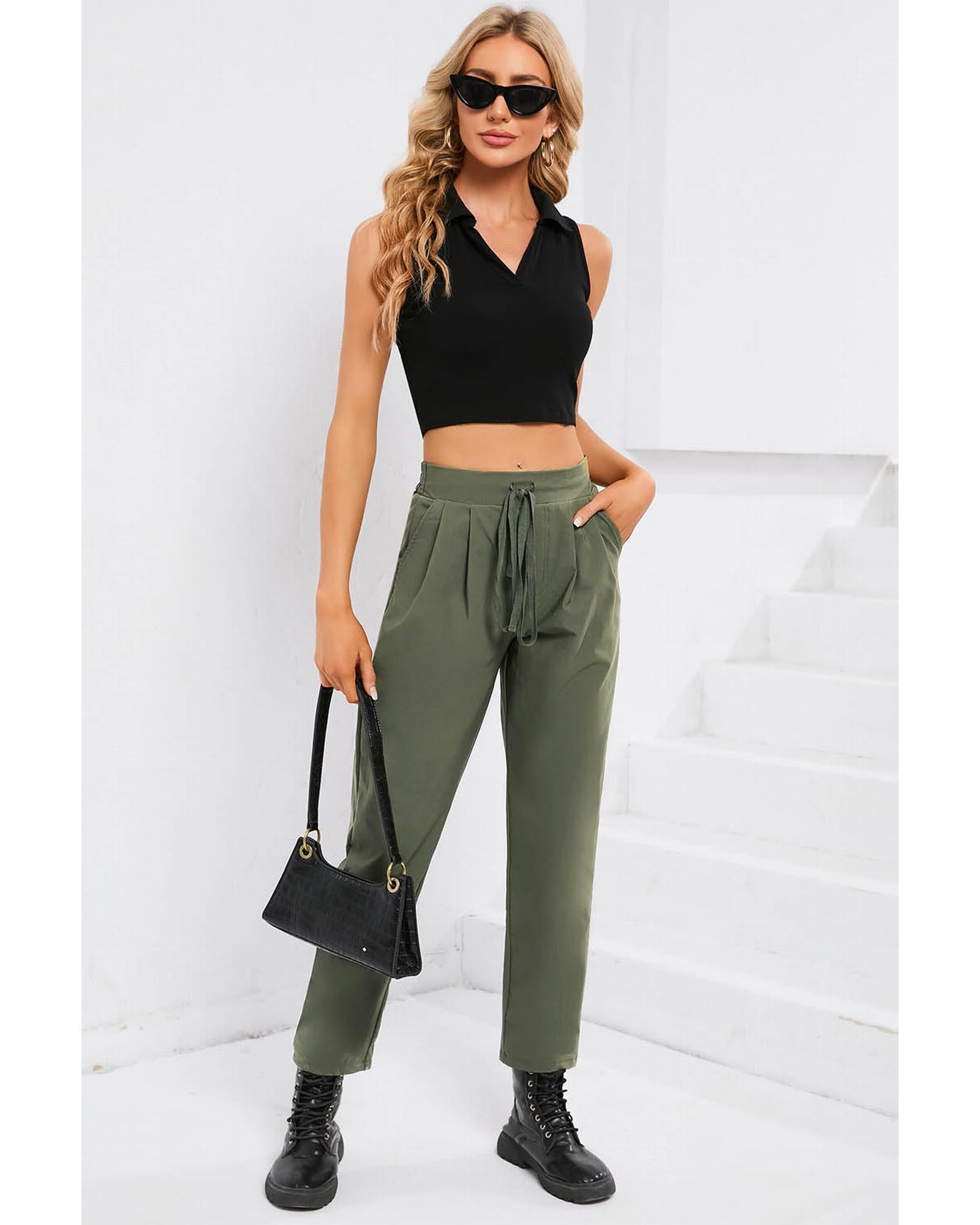 Azura Exchange Elastic Drawstring Waist Pants - M