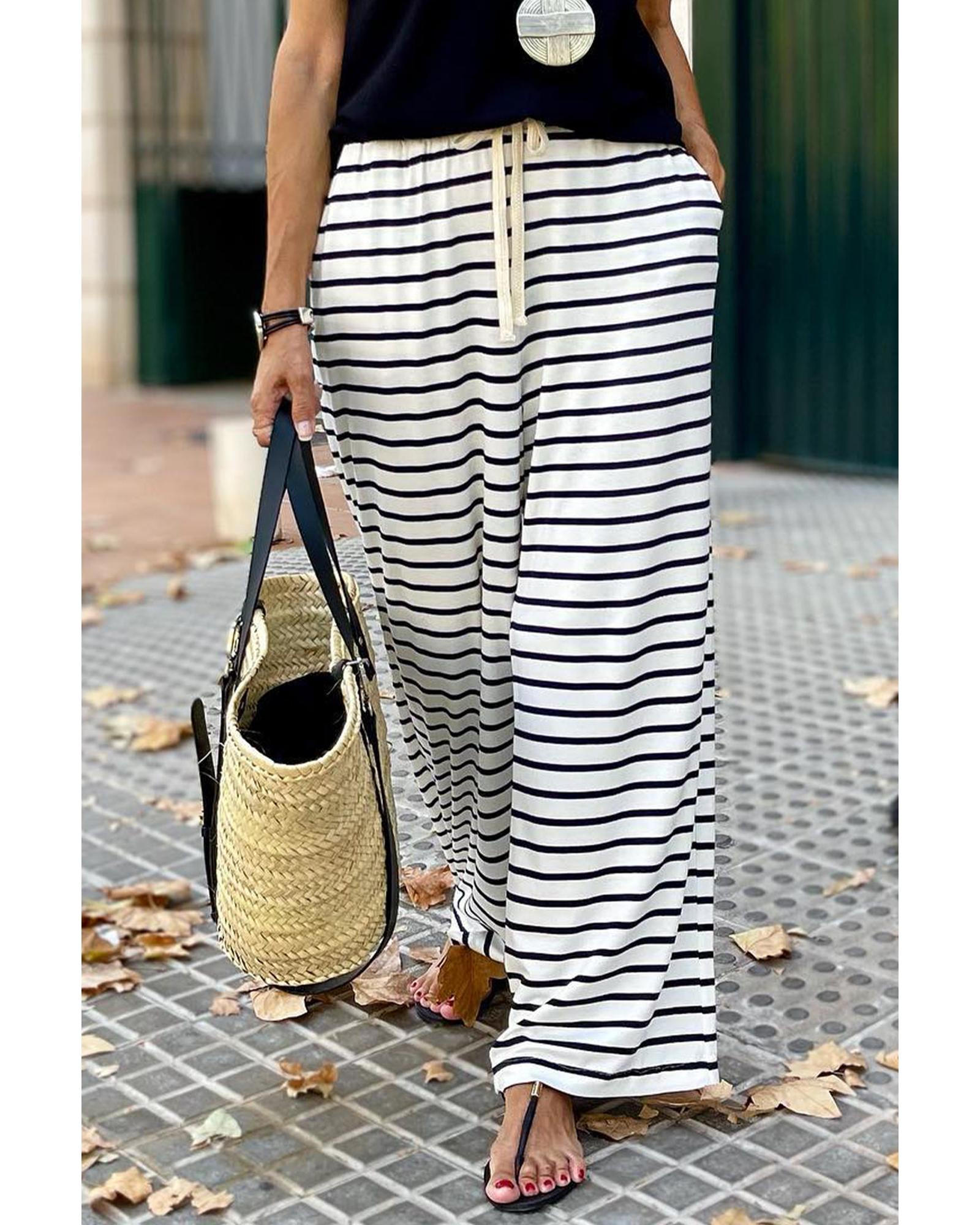 Azura Exchange Striped Wide Leg Pants - M