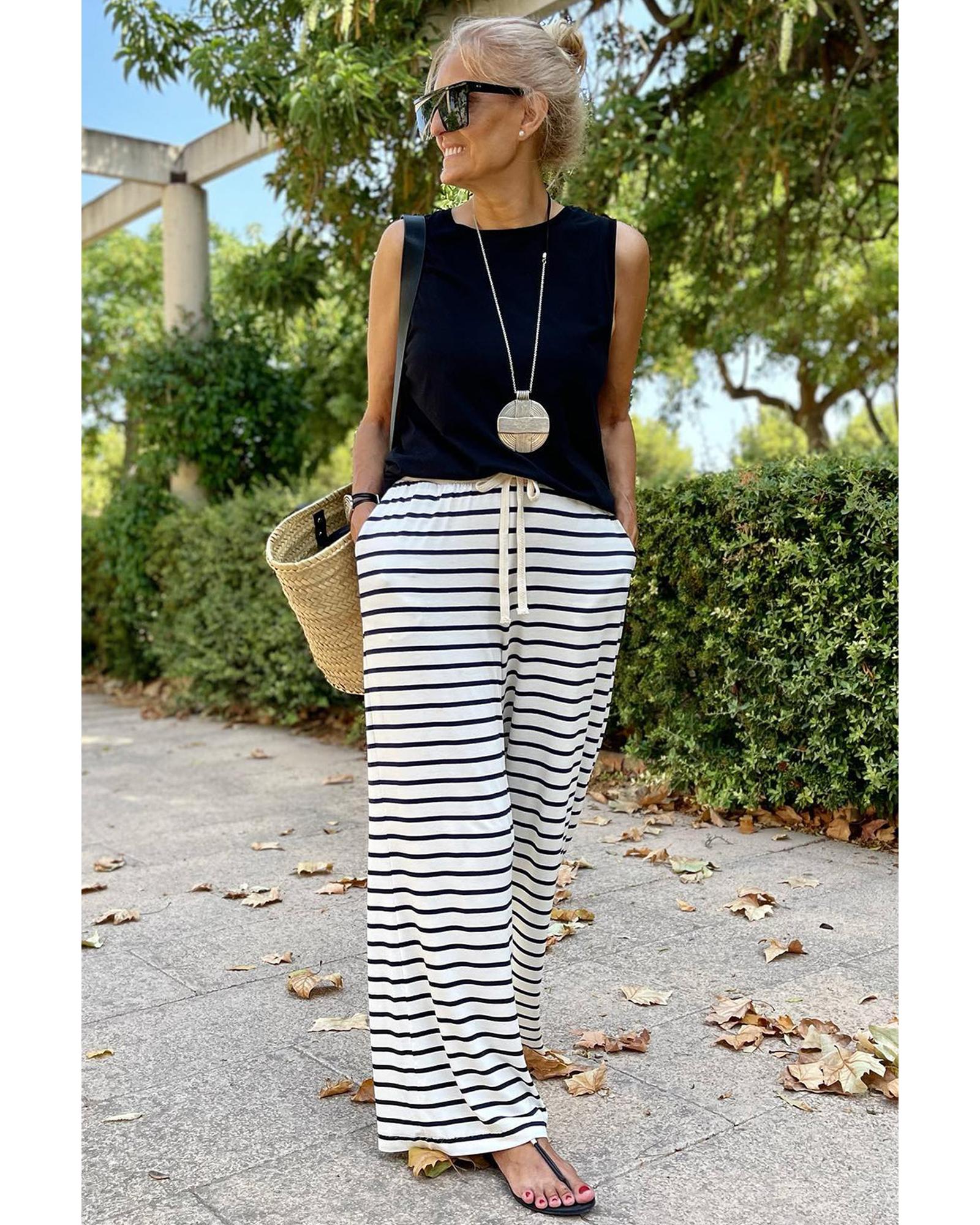 Azura Exchange Striped Wide Leg Pants - M