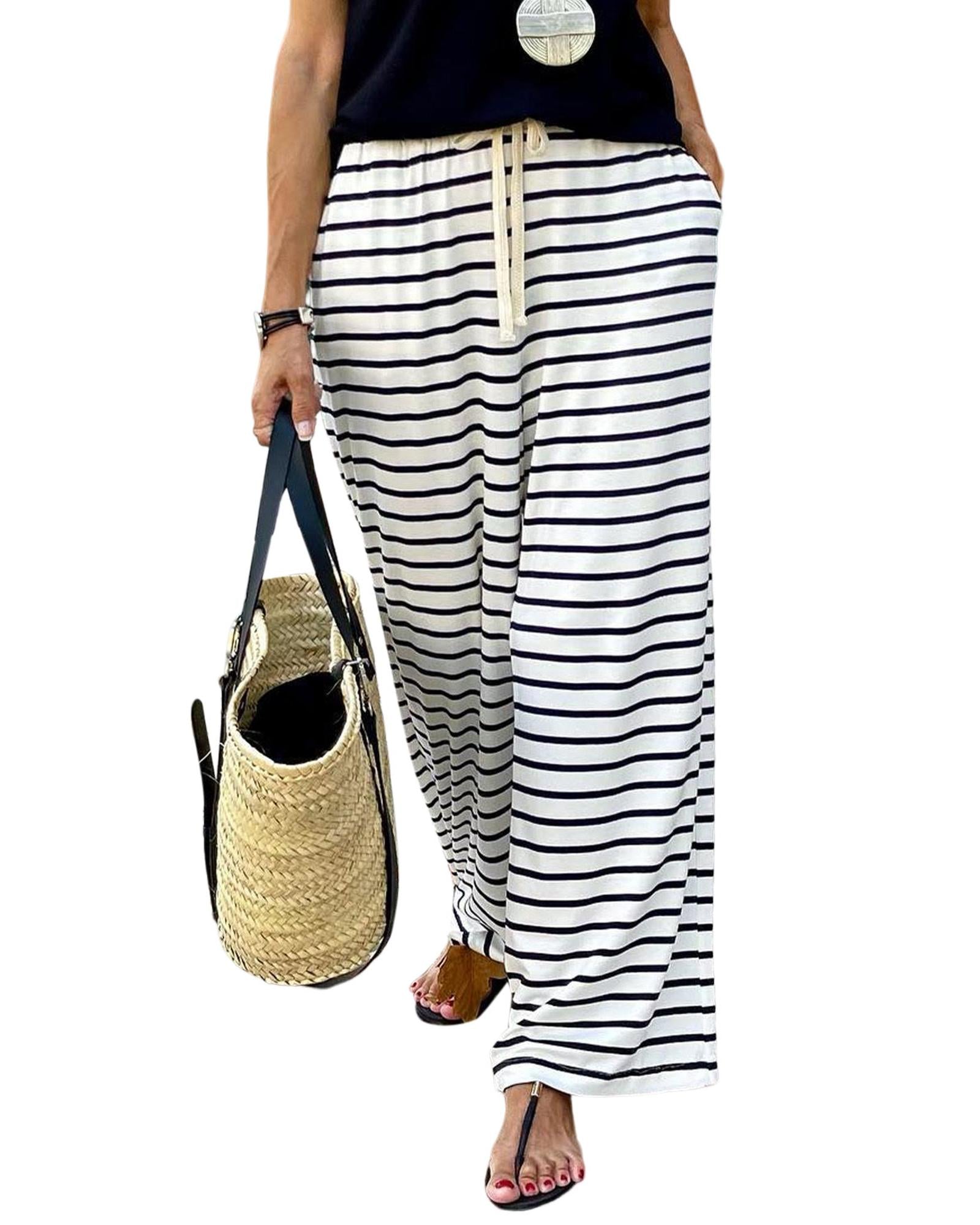 Azura Exchange Striped Wide Leg Pants - M