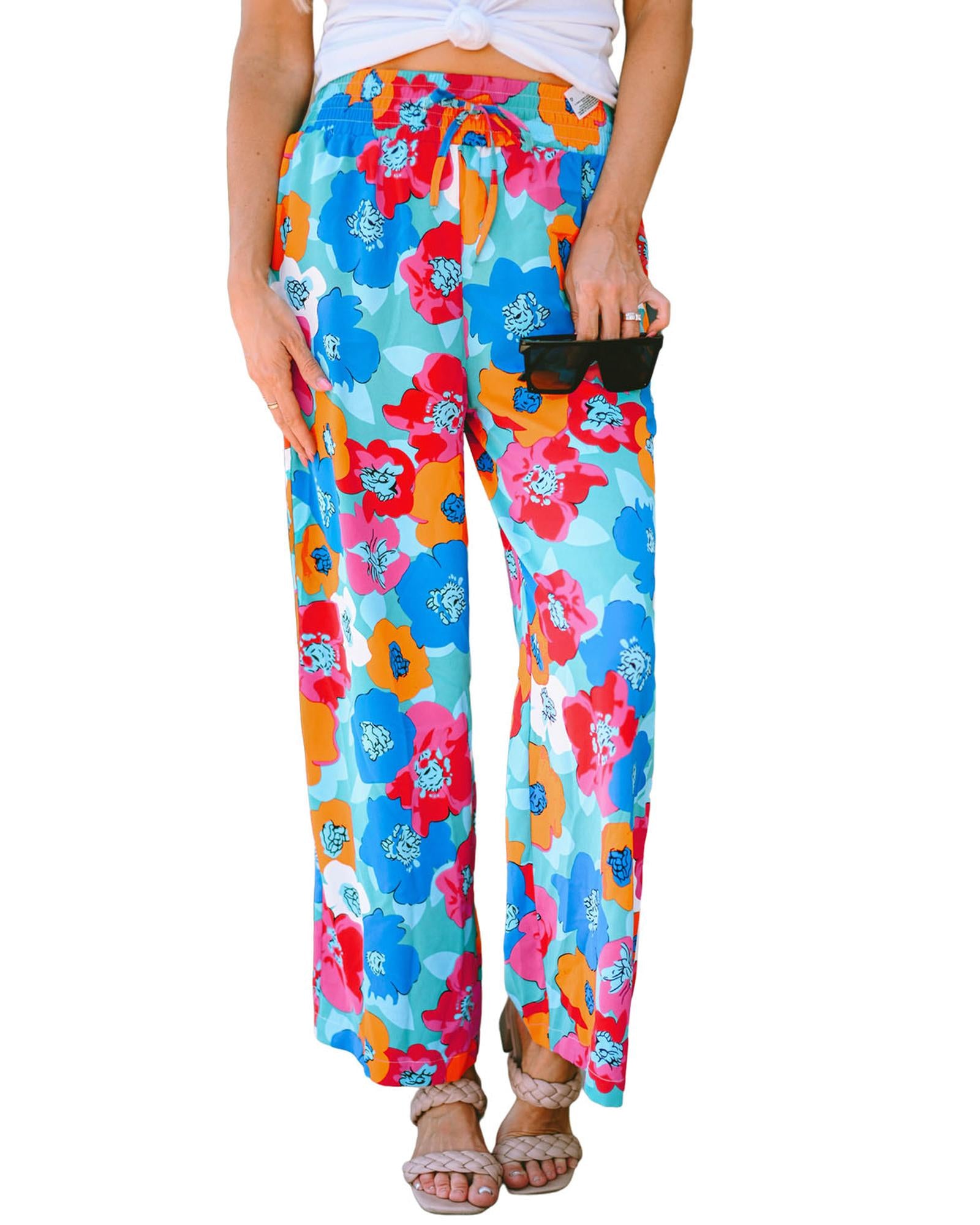 Azura Exchange Abstract Floral Print Drawstring Pants - L