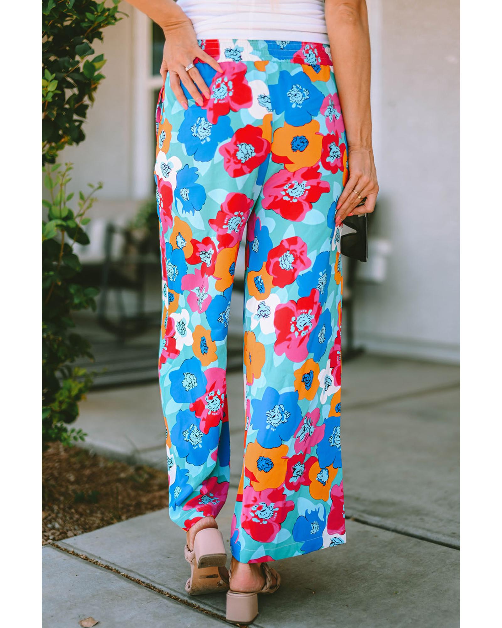 Azura Exchange Abstract Floral Print Drawstring Pants - M