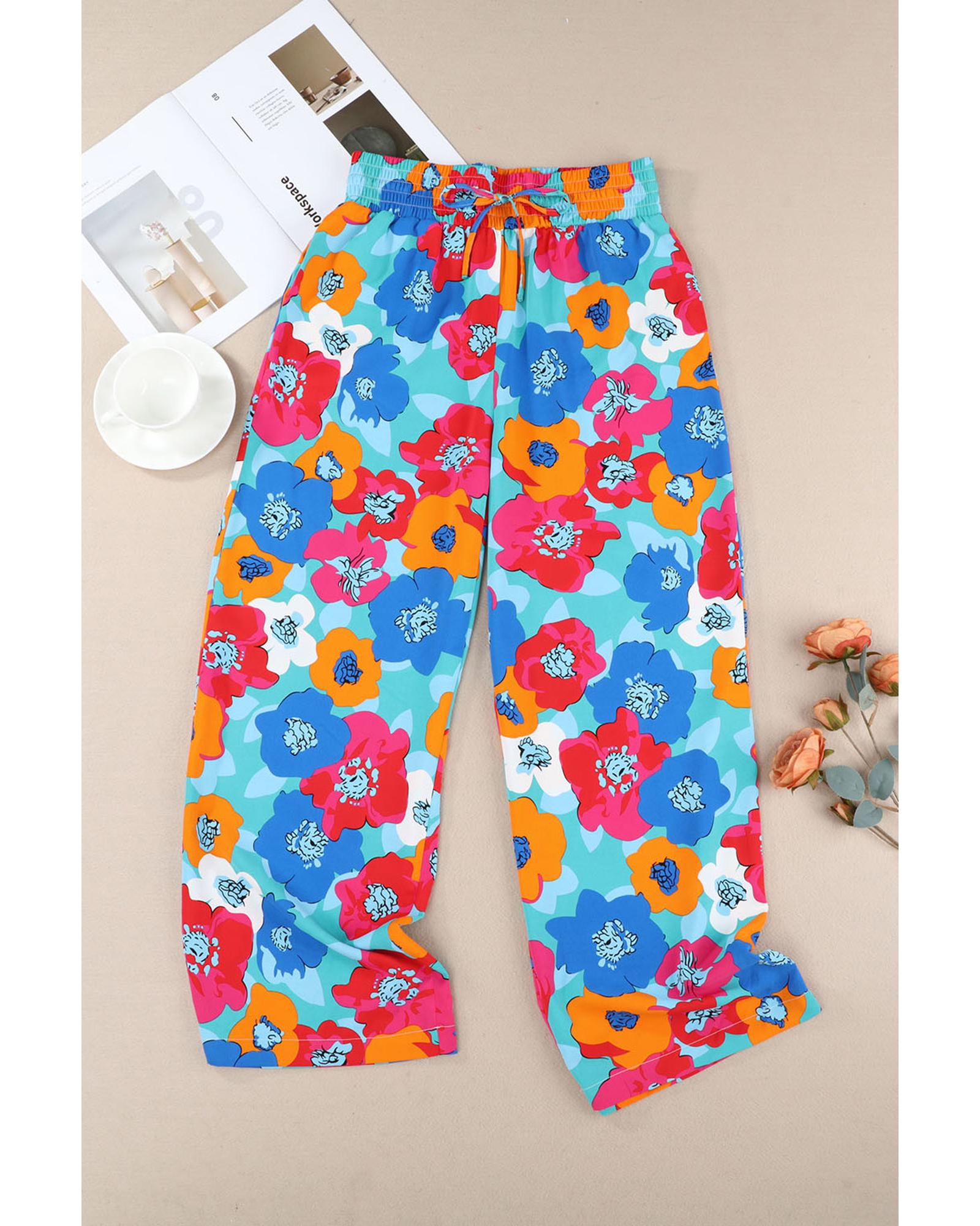 Azura Exchange Abstract Floral Print Drawstring Pants - M