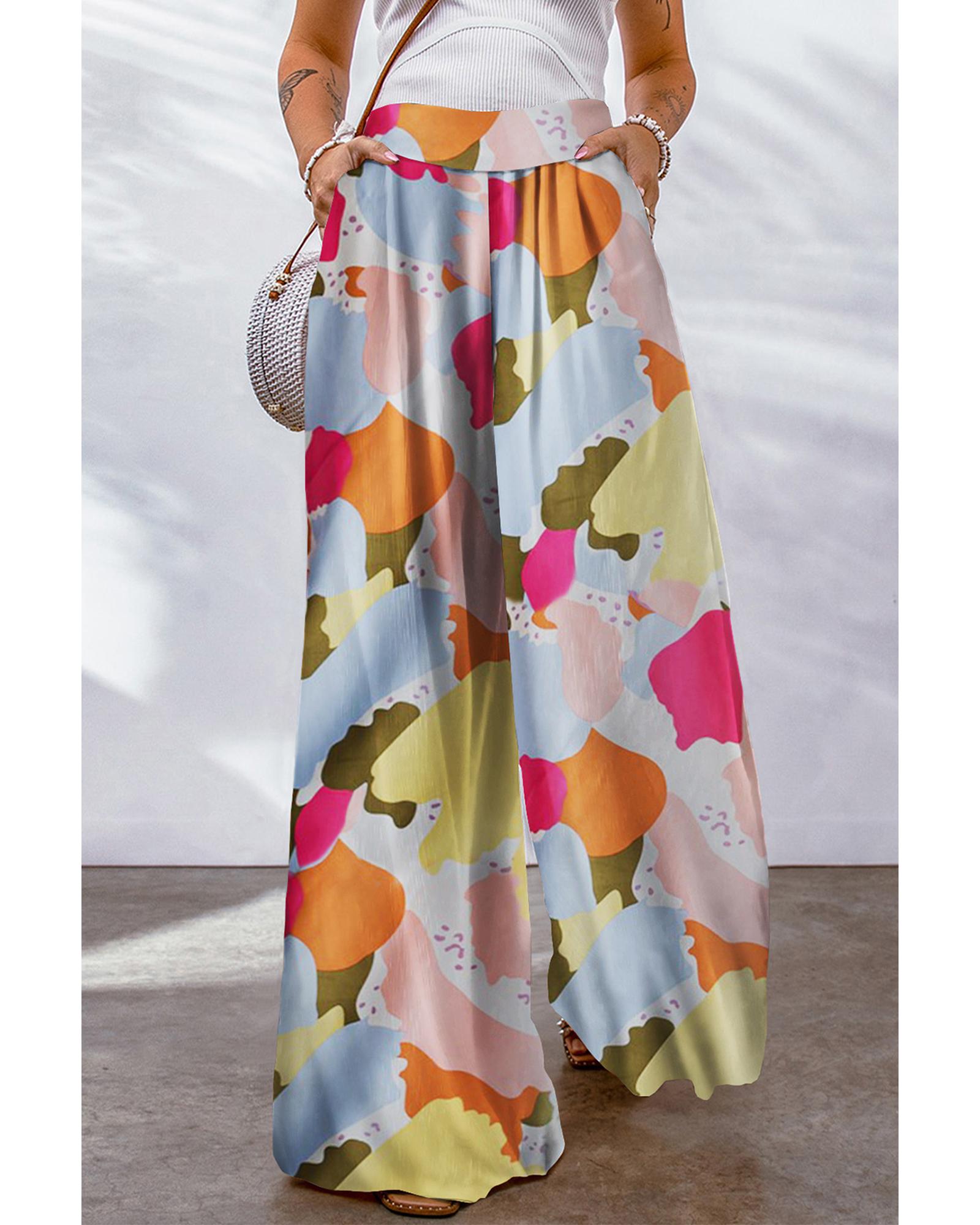 Azura Exchange Color Palette Print Wide Leg Pants - L