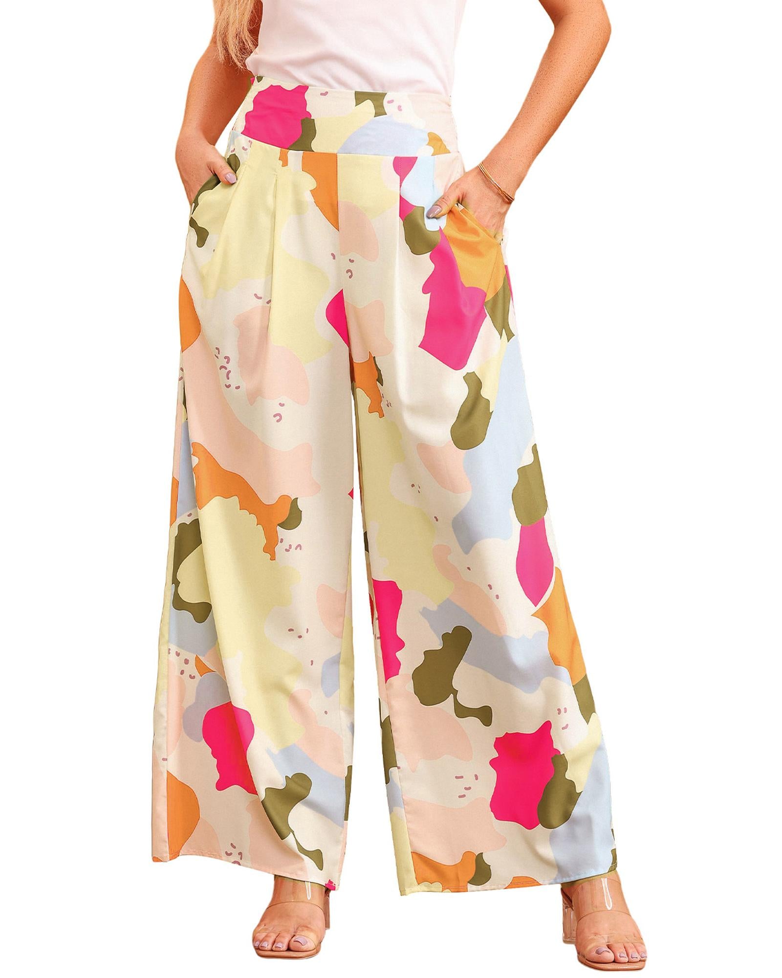 Azura Exchange Color Palette Print Wide Leg Pants - L