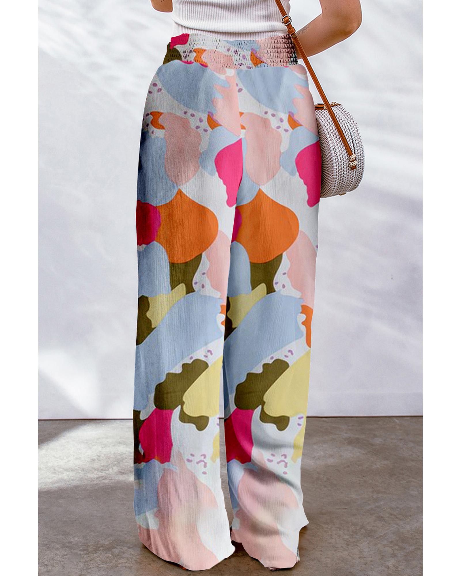 Azura Exchange Color Palette Print Wide Leg Pants - L