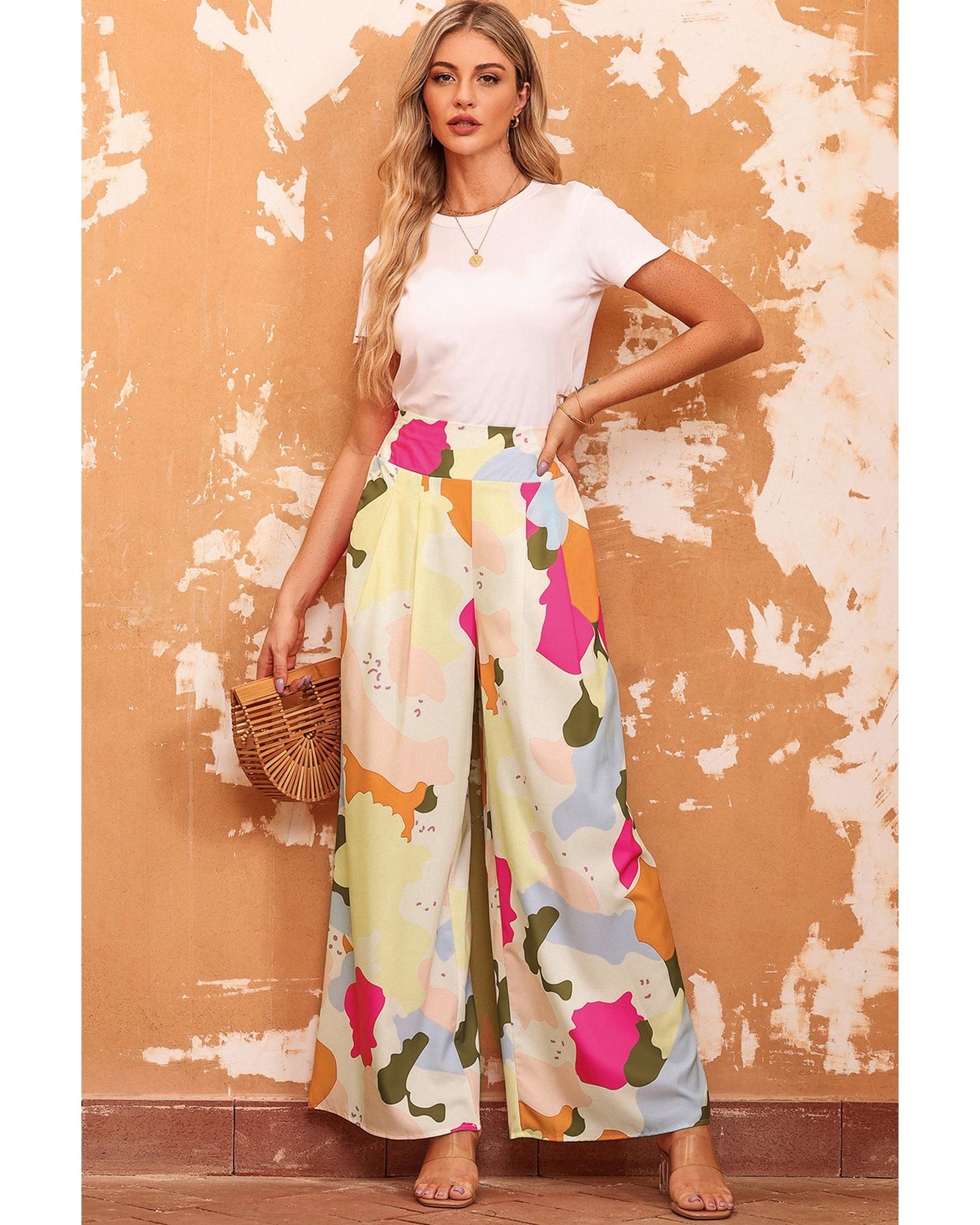 Azura Exchange Color Palette Print Wide Leg Pants - L