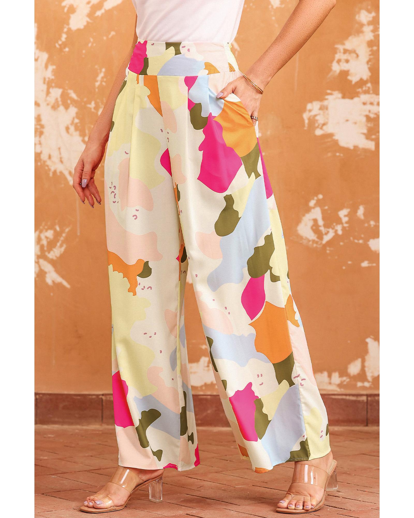 Azura Exchange Color Palette Print Wide Leg Pants - L