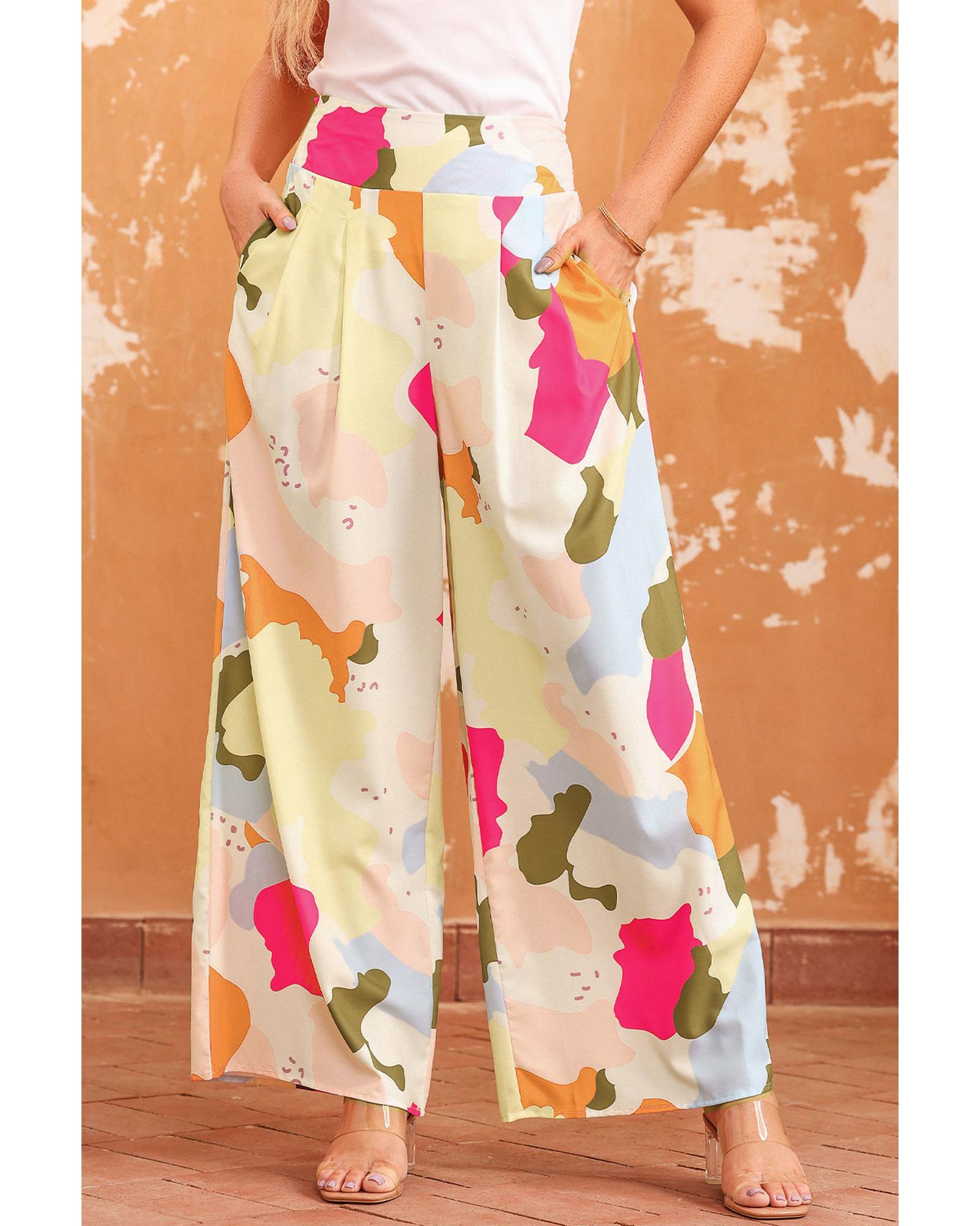 Azura Exchange Color Palette Print Wide Leg Pants - M