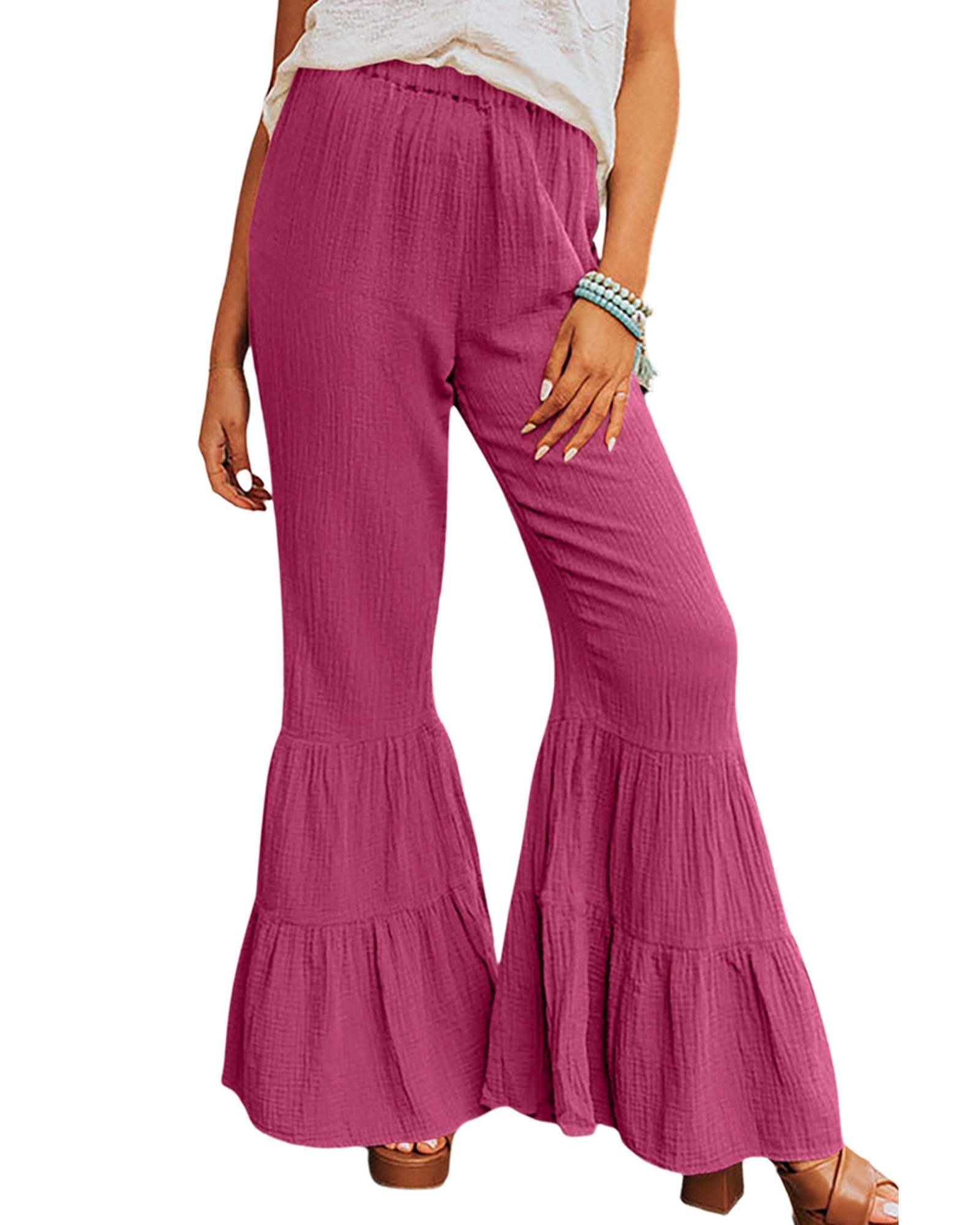 Azura Exchange Textured High Waist Ruffled Bell Bottom Pants - S