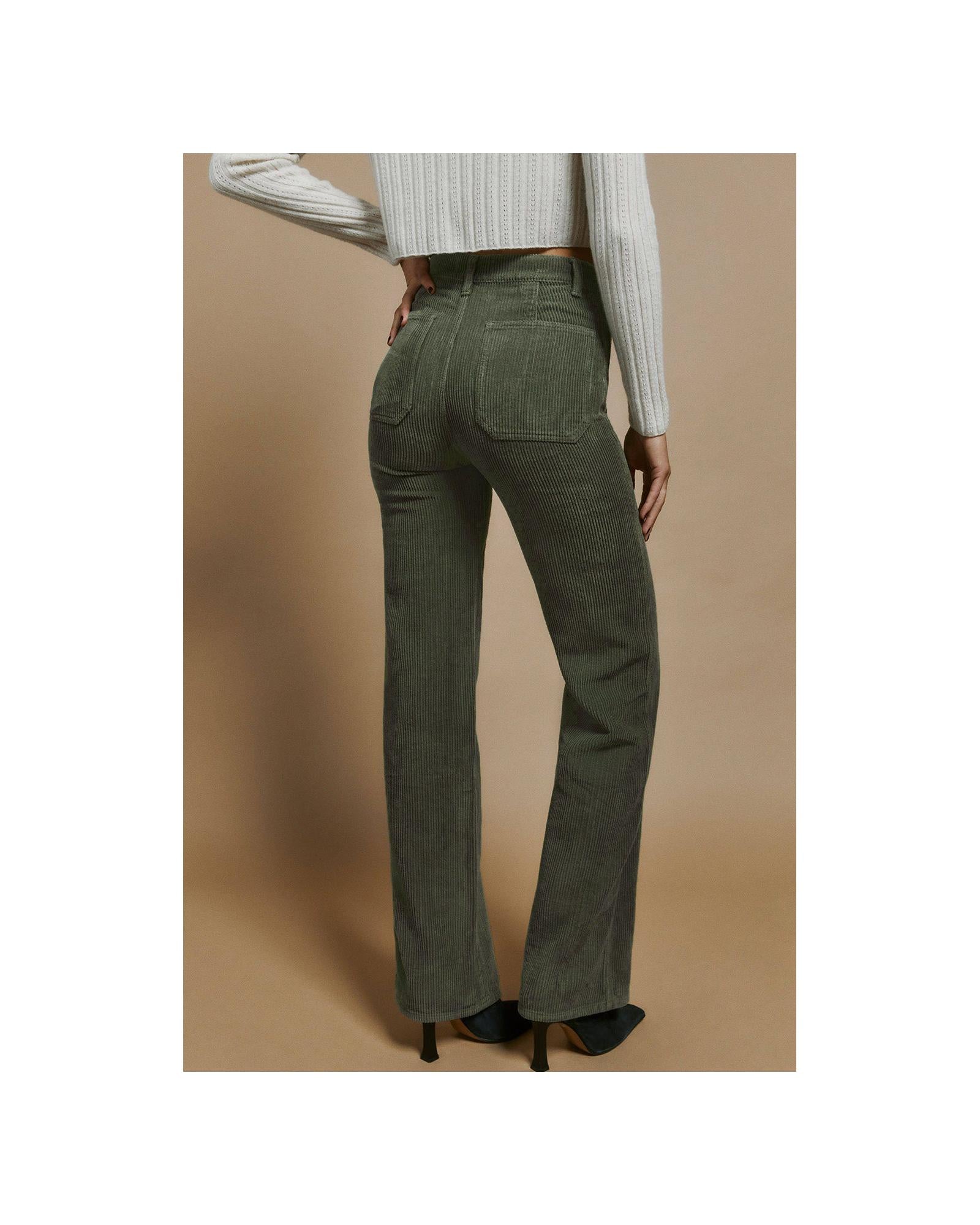 Azura Exchange Green High Waist Square Pockets Corduroy Pants - M