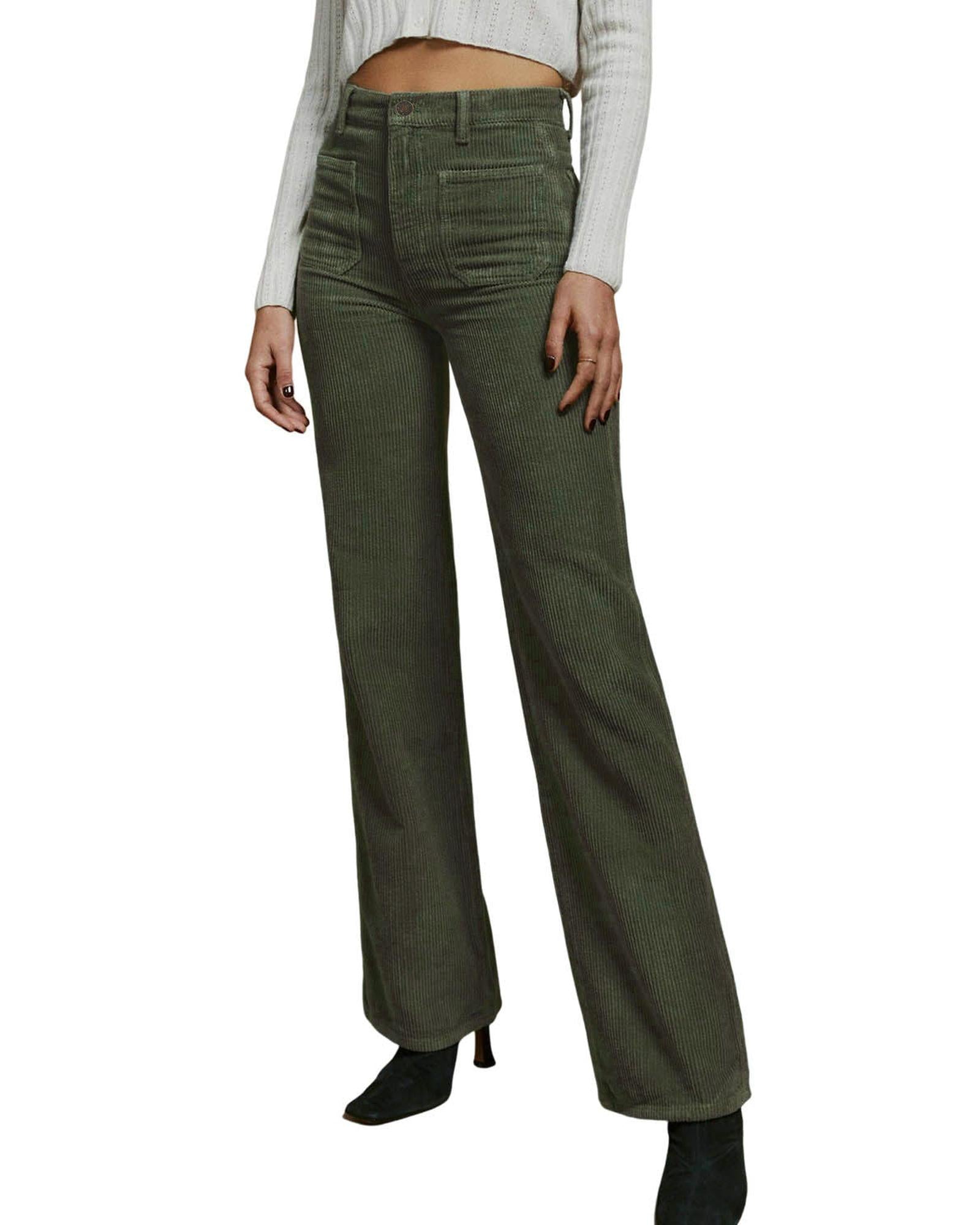 Azura Exchange Green High Waist Square Pockets Corduroy Pants - XL