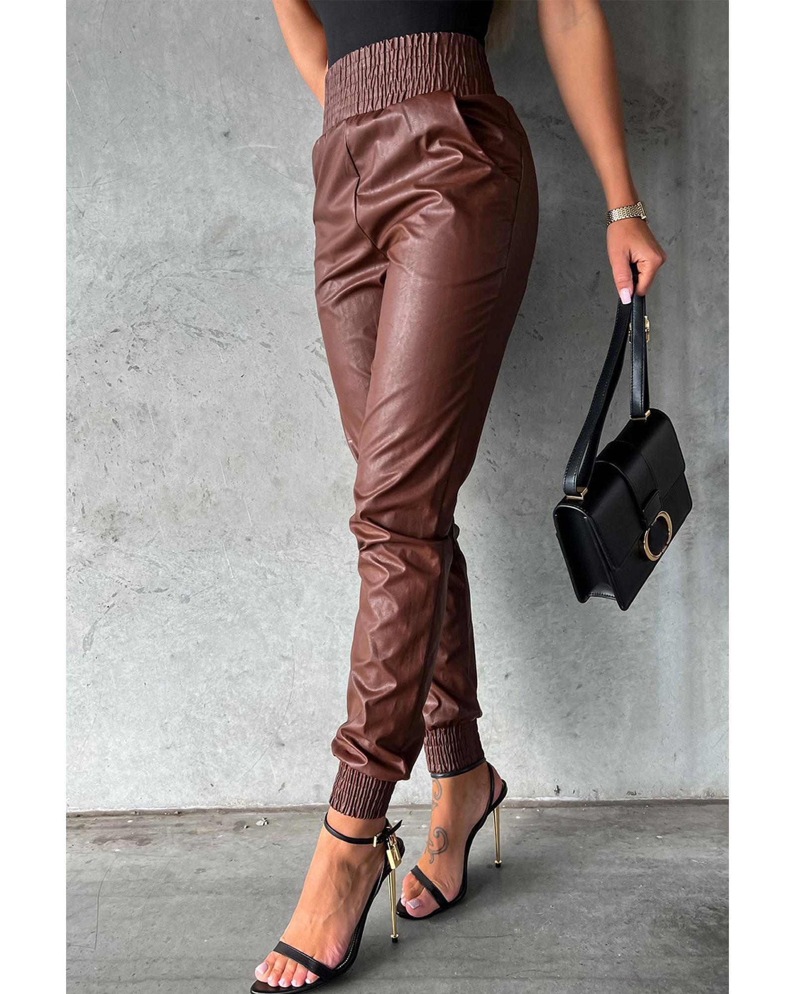 Azura Exchange Smocked High-Waist Leather Skinny Pants - XL