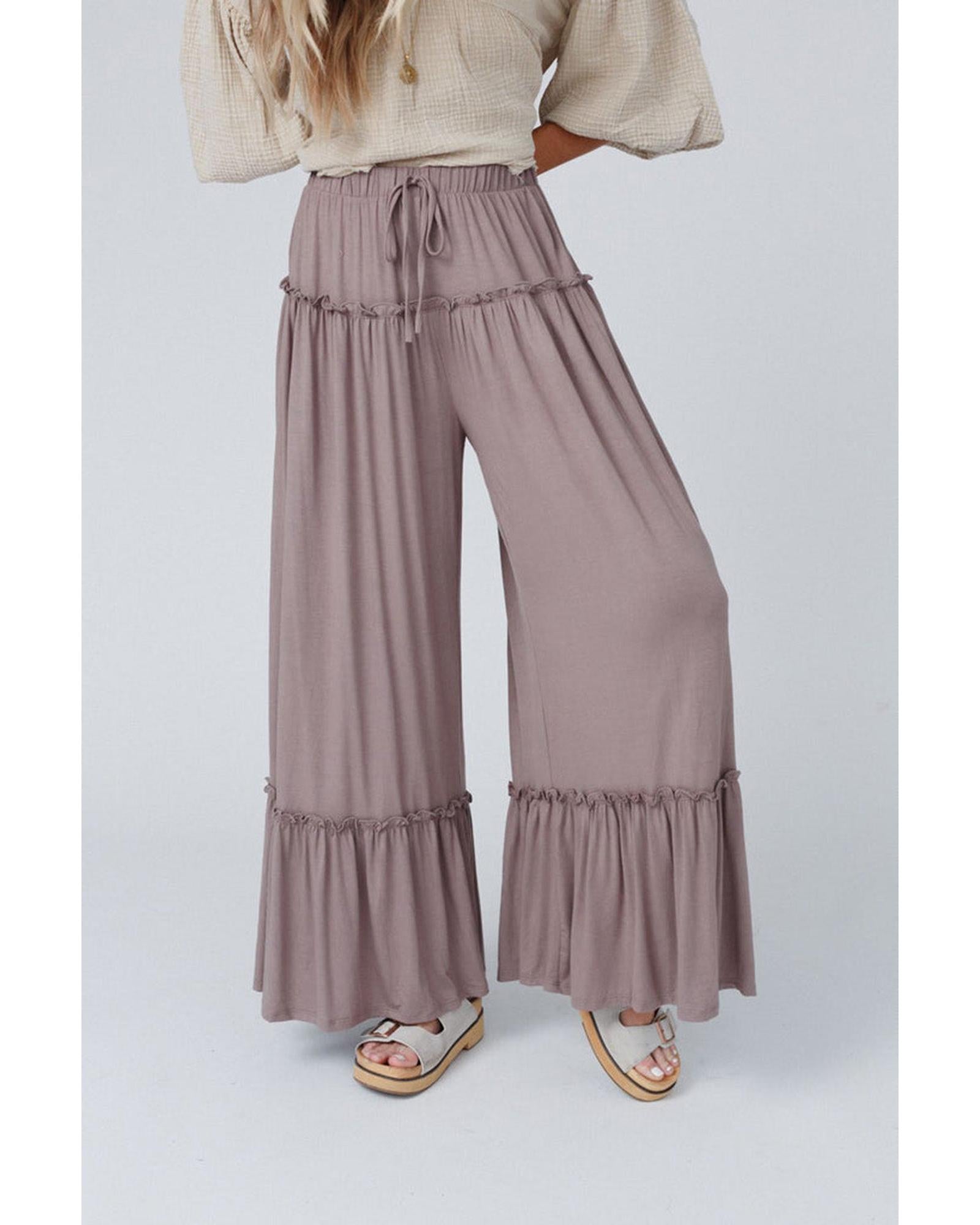 Azura Exchange Frilled Drawstring High Waist Wide Leg Pants - L