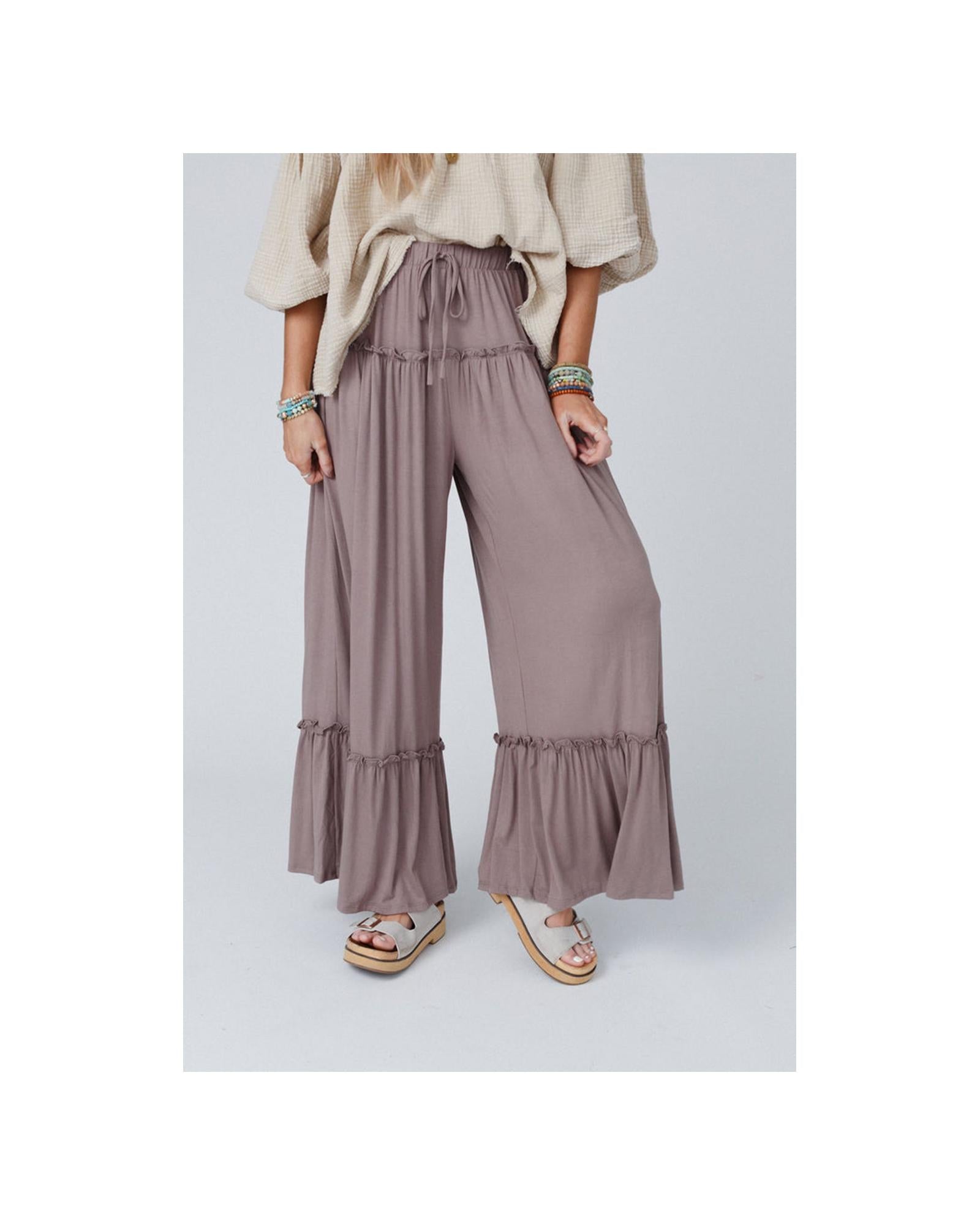 Azura Exchange Frilled Drawstring High Waist Wide Leg Pants - L