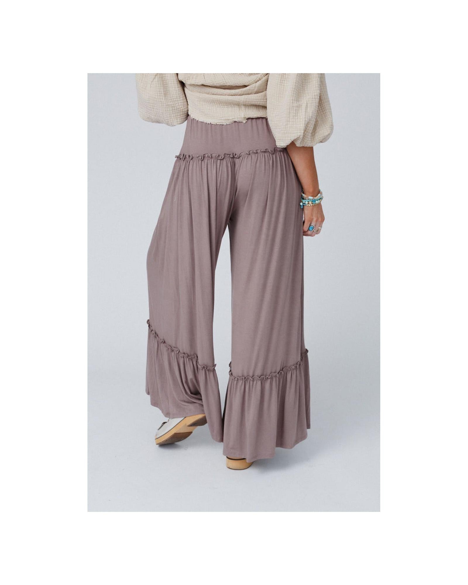 Azura Exchange Frilled Drawstring High Waist Wide Leg Pants - XL